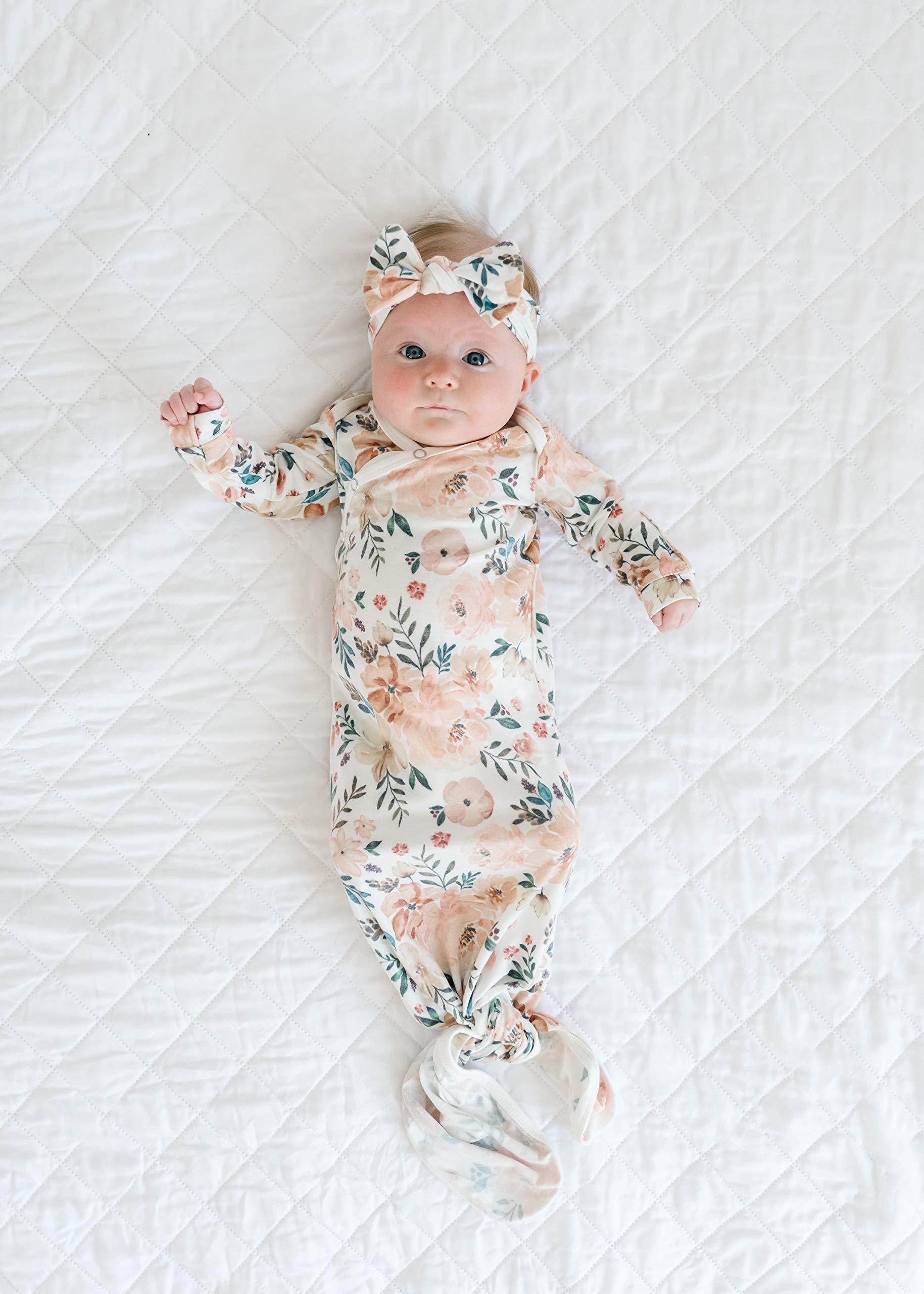 Copper Pearl Baby Gown - Knotted Newborn Sleepers for Baby Boy and Girl, Soft Stretchy Long Sleeve Infant Gowns with Bottom Tie and Hand Mittens, Perfect Hospital Coming Home Outfit (Autumn) - Image 5
