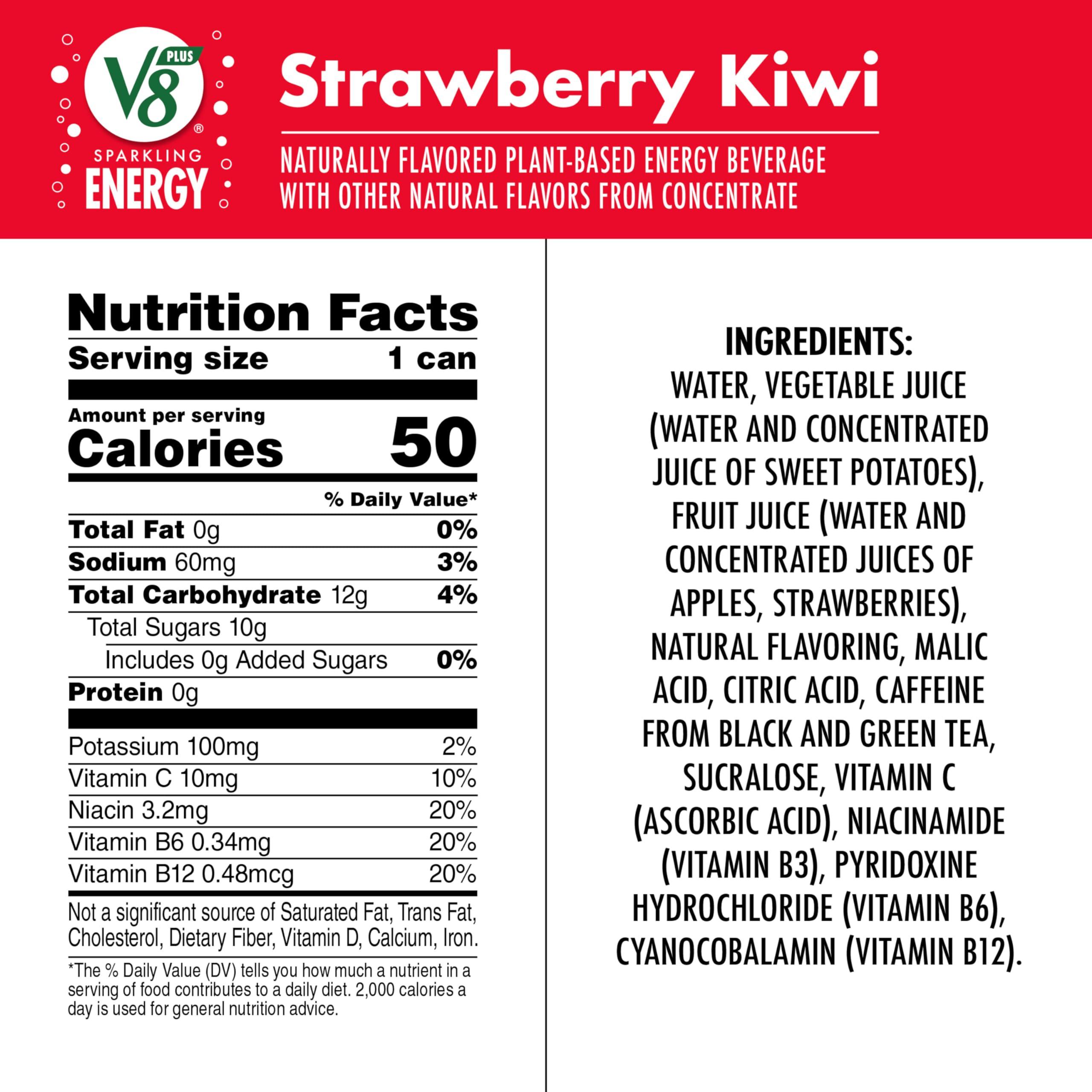 V8 +SPARKLING ENERGY Strawberry Kiwi Energy Drink, Made With Real Vegetable And Fruit Juices, 11.5 FL OZ Can (Pack Of 12) - Image 2