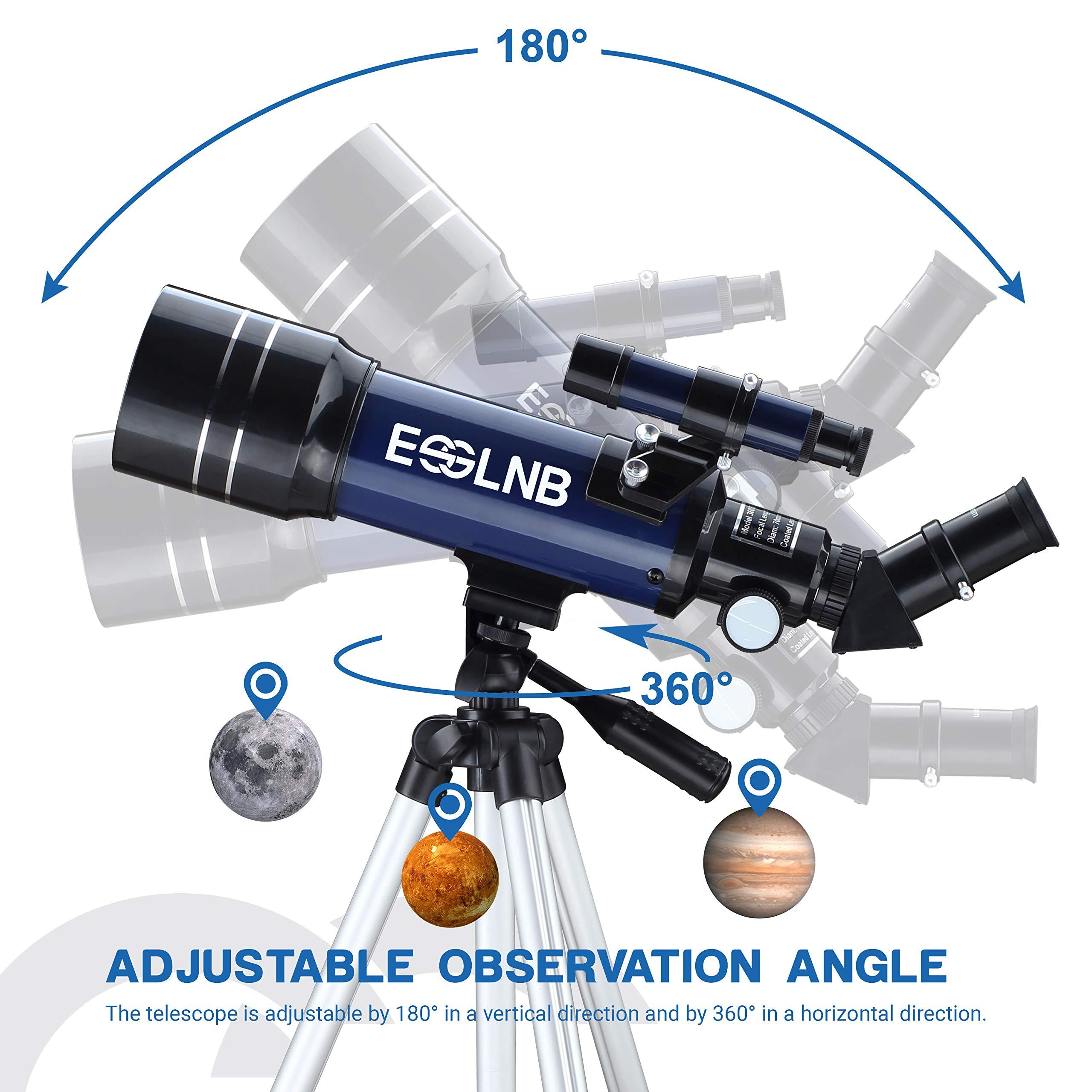 ESSLNB Telescope for Adults, 70mm Aperture Refractor Telescopes (15X-180X) for Astronomy Beginners, Portable Travel Telescope with Phone Adapter & Adjustable Tripod - Image 5