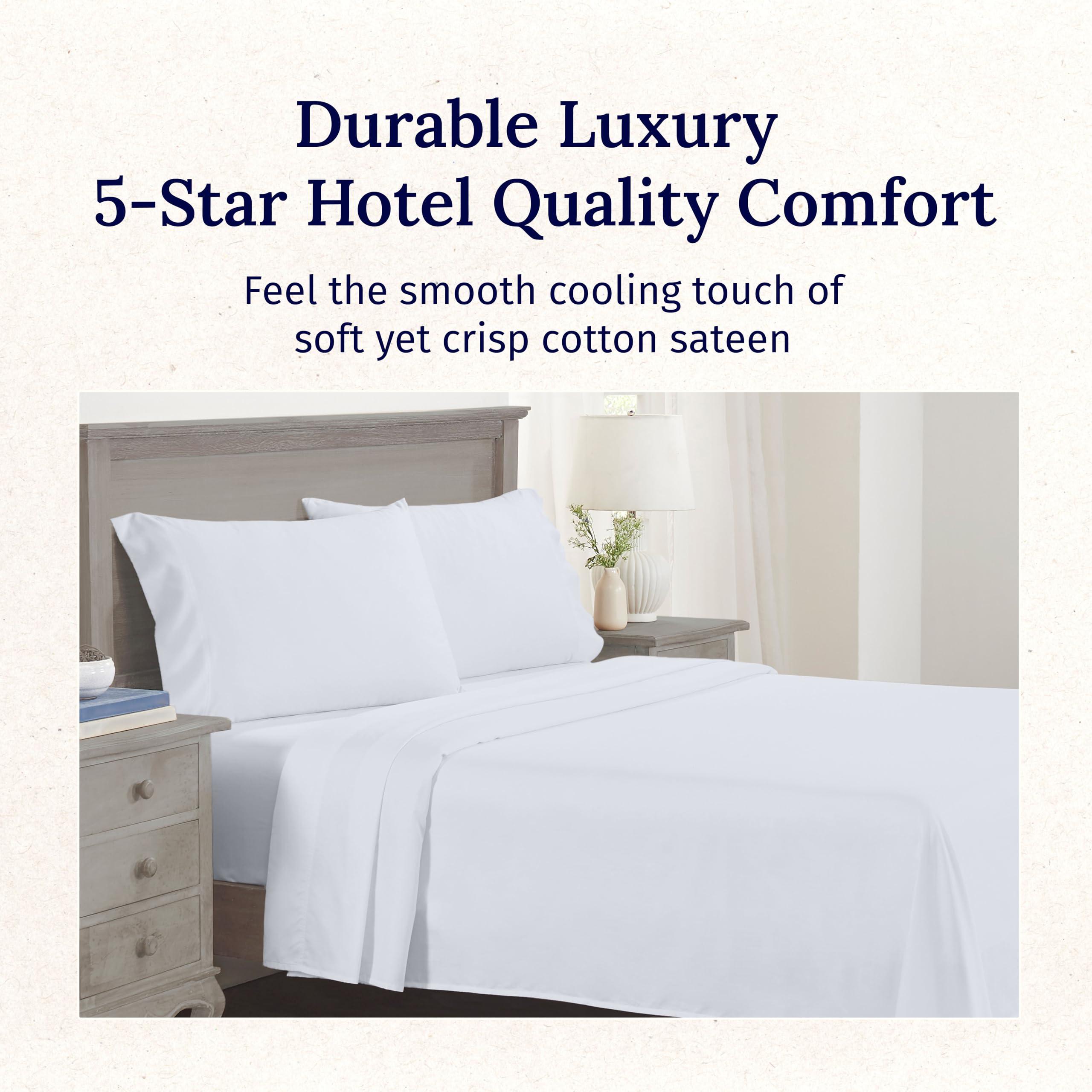 California Design Den Queen Sheet Set - Luxury 600 Thread Count Sateen, 100% Cotton Deep Pocket Queen Sheets with All Around Elastic, Snug Fit, Hotel Quality Bedding Set - White - Image 2