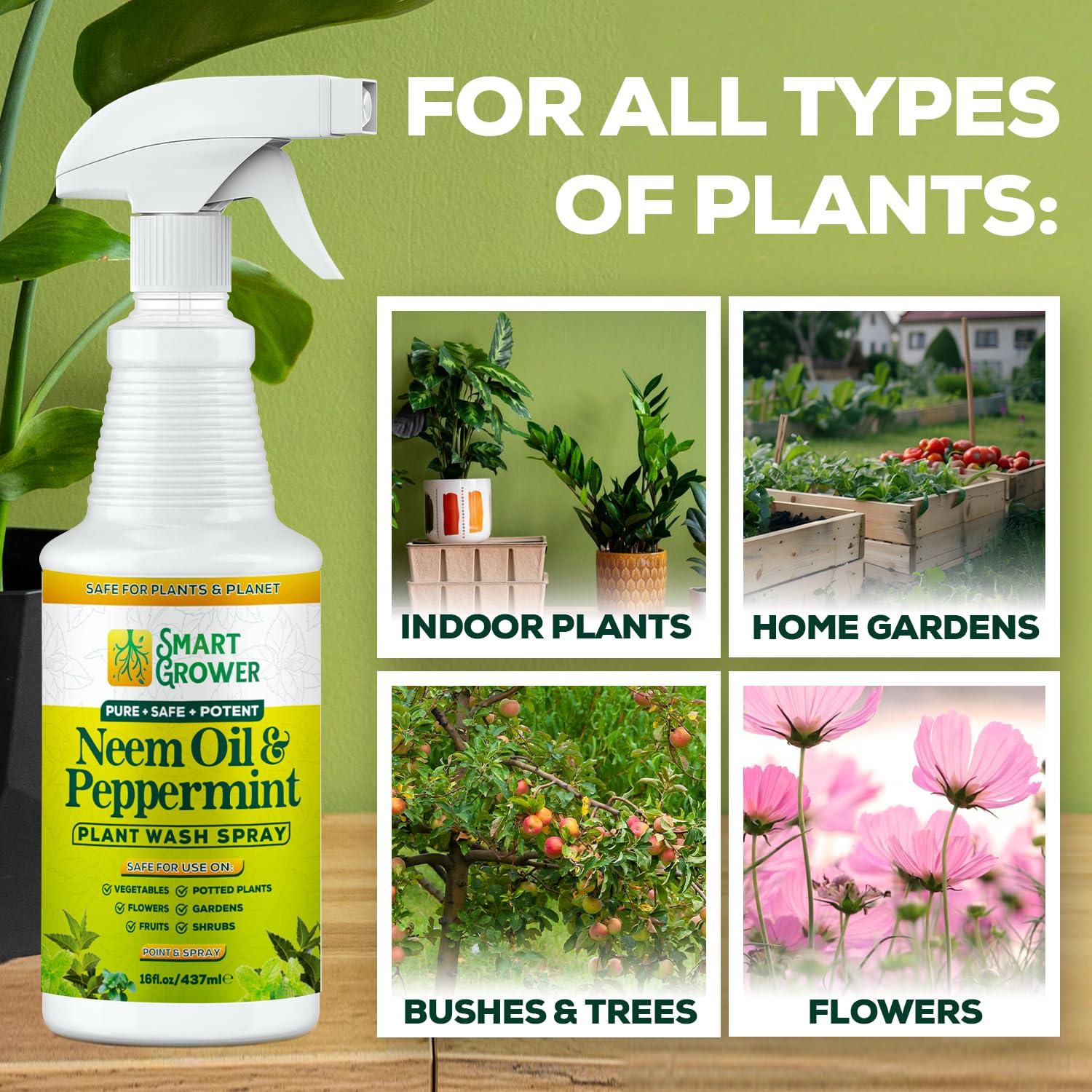 Neem Oil Spray for Plants with Peppermint Oil, Natural Plant Wash Made for Indoor and Outdoor Plants Smart Grower 16oz Easy Ready to Use Spray - Image 3
