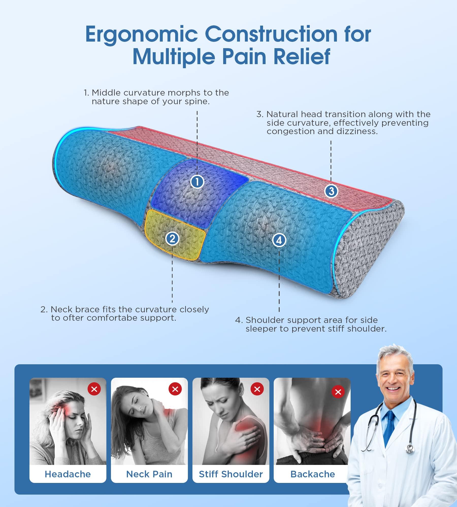 Cervical Neck Pillows for Pain Relief Sleeping, High-Density Memory Foam Pillow Neck for Bolster Support and Shoulder Relaxer, Decompression Devices Orthopedic Roll Pillow for Bed Office - Image 3