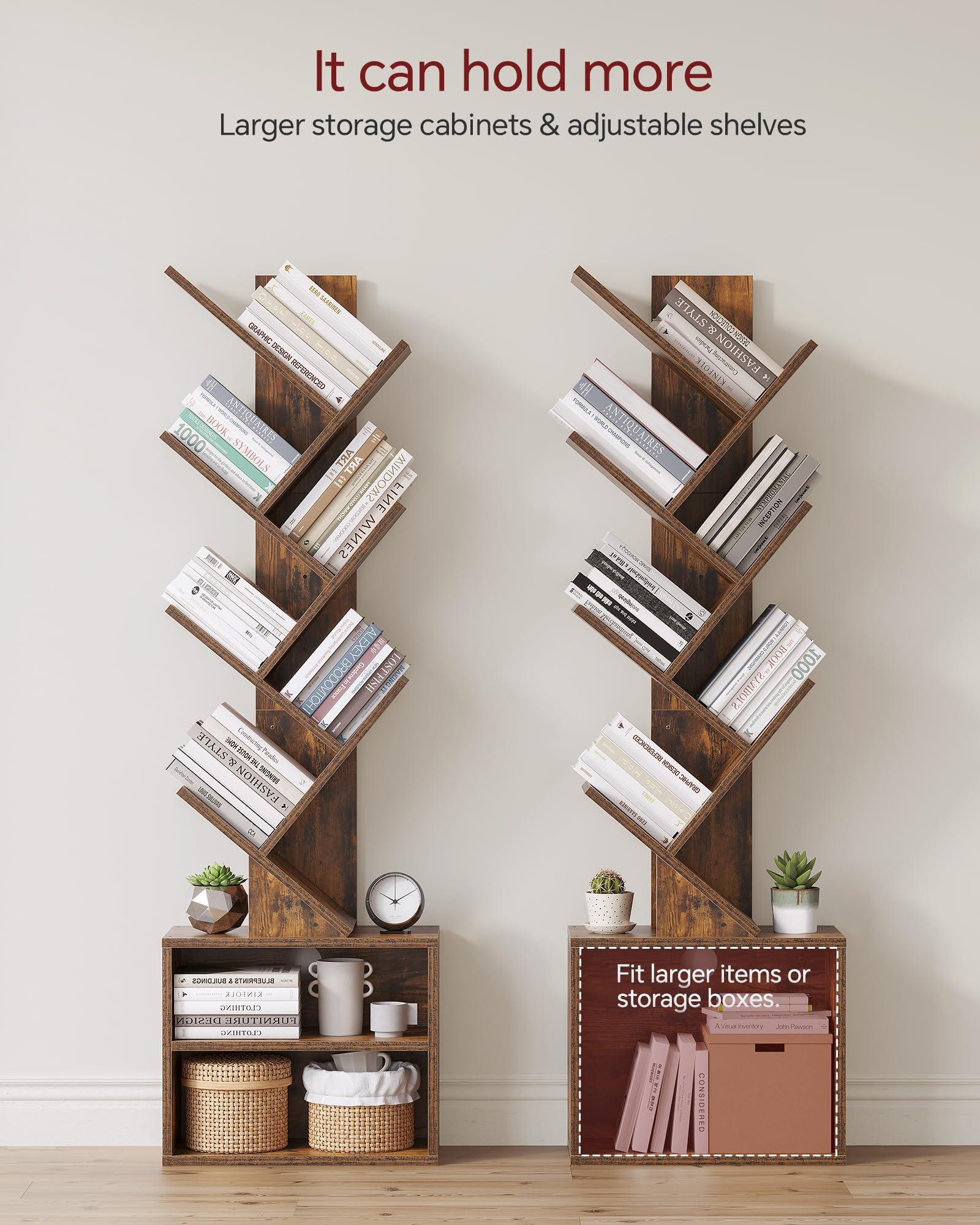 SUNMORY 6 Tier Tree Bookshelf, Small Bookcase with Storage Cabinet, Modern Tall Narrow Bookshelves Organizer, Floor Standing Book Shelf for Bedroom/Living Room/Home Office/Corner, Rustic Brown - Image 4
