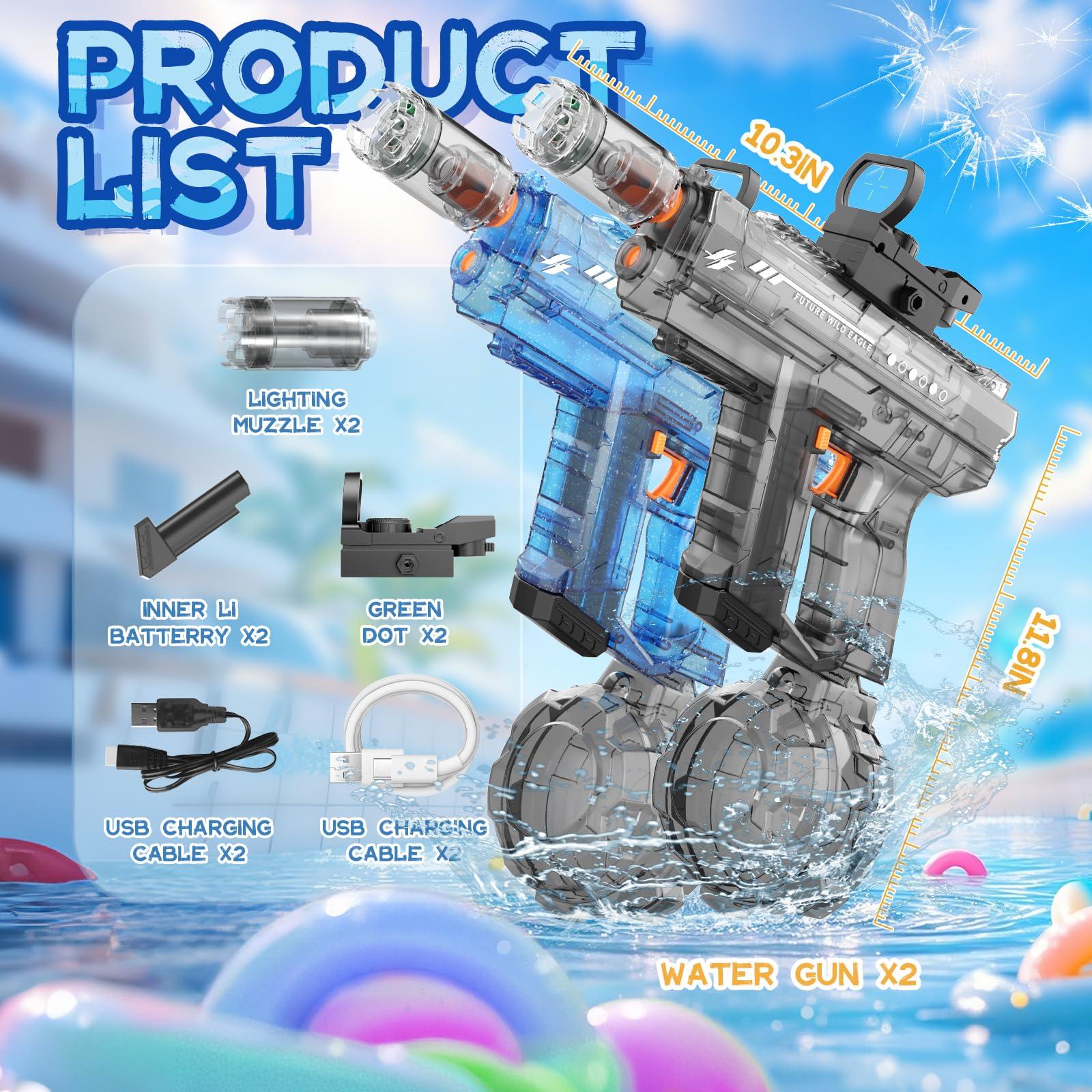 Vmiya Electric Water Gun 2 Pack for Adults and Kids, Light Up Automatic Squirt Gun Watergun, 800CC Large Capacity, 26-33 FT Long Range, Summer Outdoor Beach Pool Party Toy Gift - Image 7