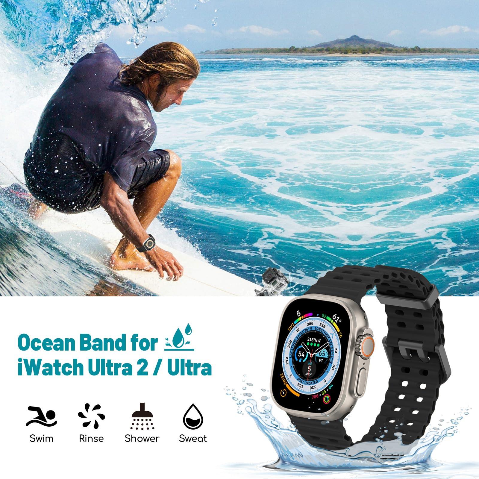 Ycysh Ocean Band Compatible with Apple Watch Ultra 2 / Ultra 49mm 45mm 44mm 42mm for Women Men, Silicone Sport Band Replacement for iWatch Ultra 2 Series 9 8 7 6 5 4 3 2 1 SE - Image 3