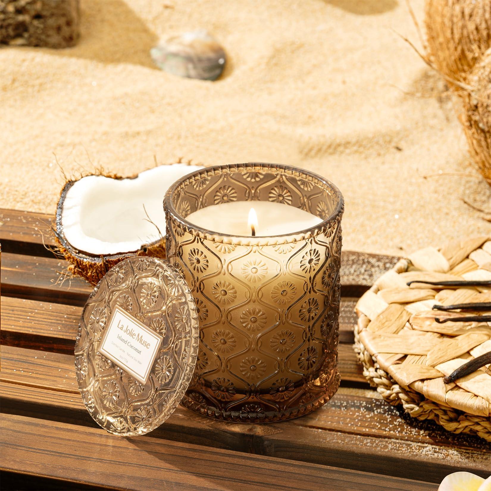 LA JOLIE MUSE Vanilla Coconut Scented Candles, Island Coconut Candles for Home Scented, Luxury Candles Gifts for Women, Natural Soy Wax Candle, 6 oz 40 Hours Burn - Image 2
