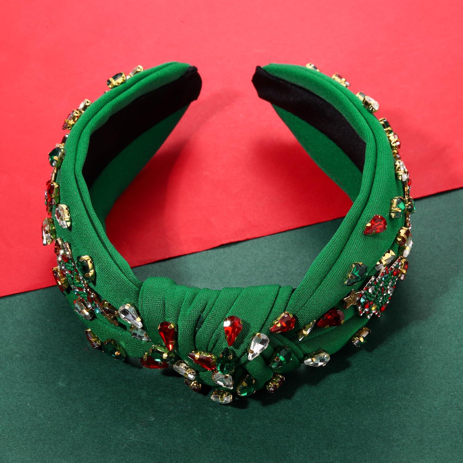 YAHPERN Christmas Headband for Women Christmas Accessories Xmas Bow Tree Snowflake Knotted Headbands Crystal Top Knot Headband - Image 5