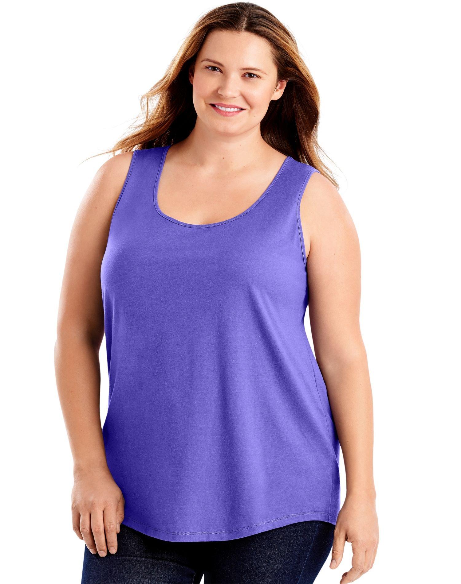 JUST MY SIZE Women's Size Cotton Jersey Shirttail Tank Top, Plus Sleeveless Shirts - Image 4