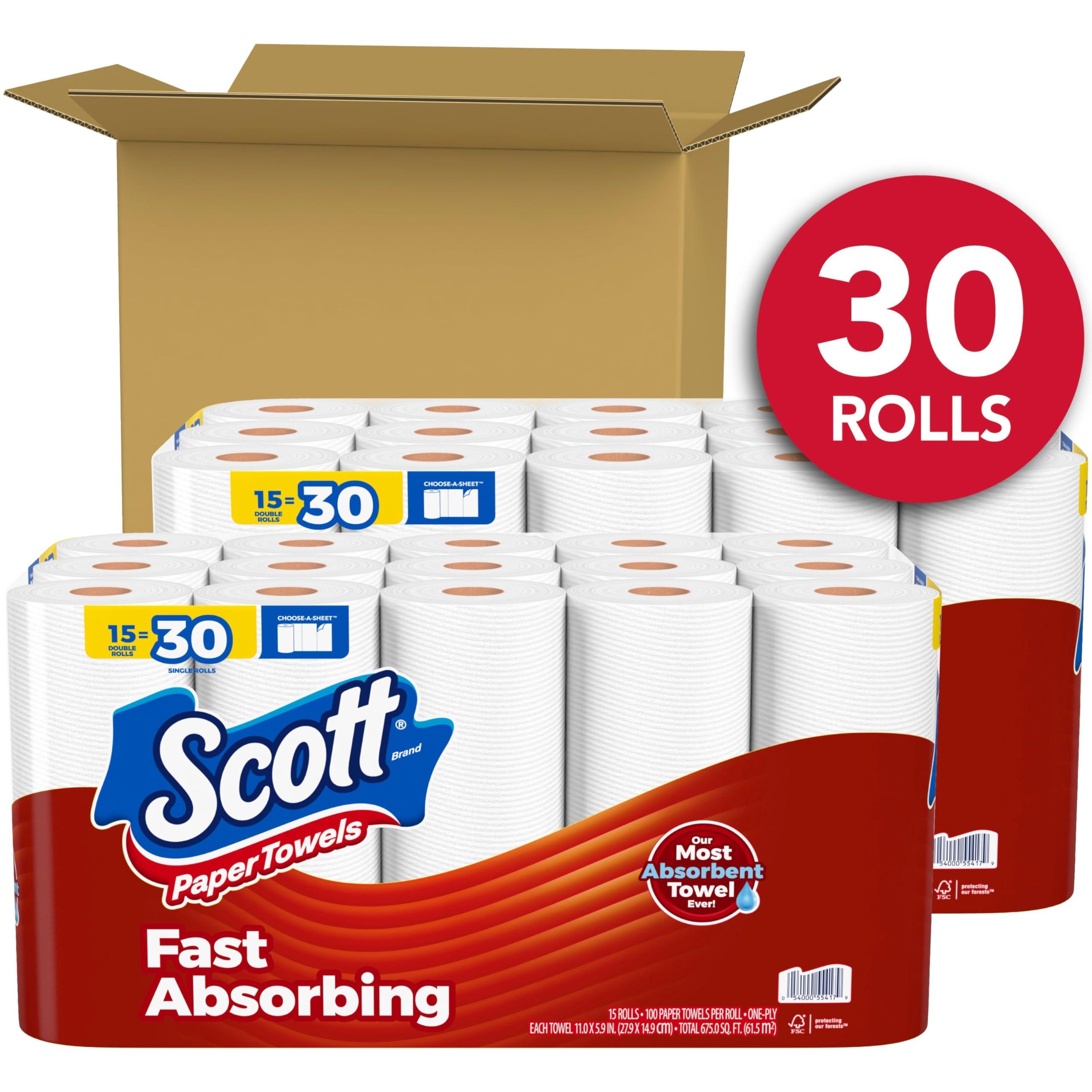 Scott Paper Towels, Choose-A-Sheet, 30 Double Rolls (2 Packs of 15) = 60 Regular Rolls (100 Sheets Per Roll) - Image 2