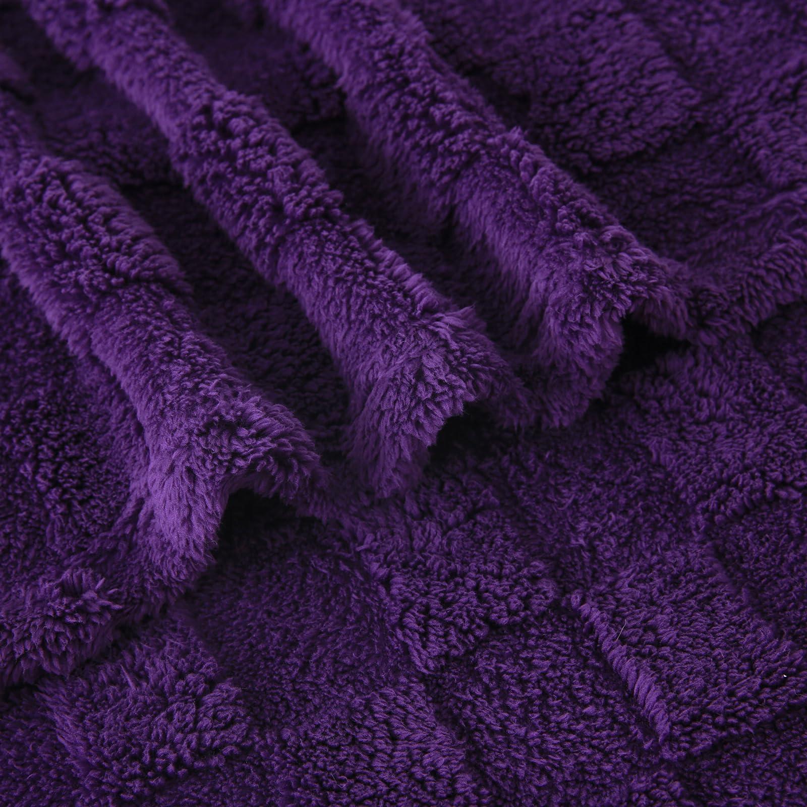 Linecooo Deep Purple Fleece Throw Blanket 50”×60” for Couch Sofa Bed,Super Soft Cozy Plush Microfiber Flannel Blanket with 3D Checkered Design Lightweight for Adults,Woman,Girls - Image 6