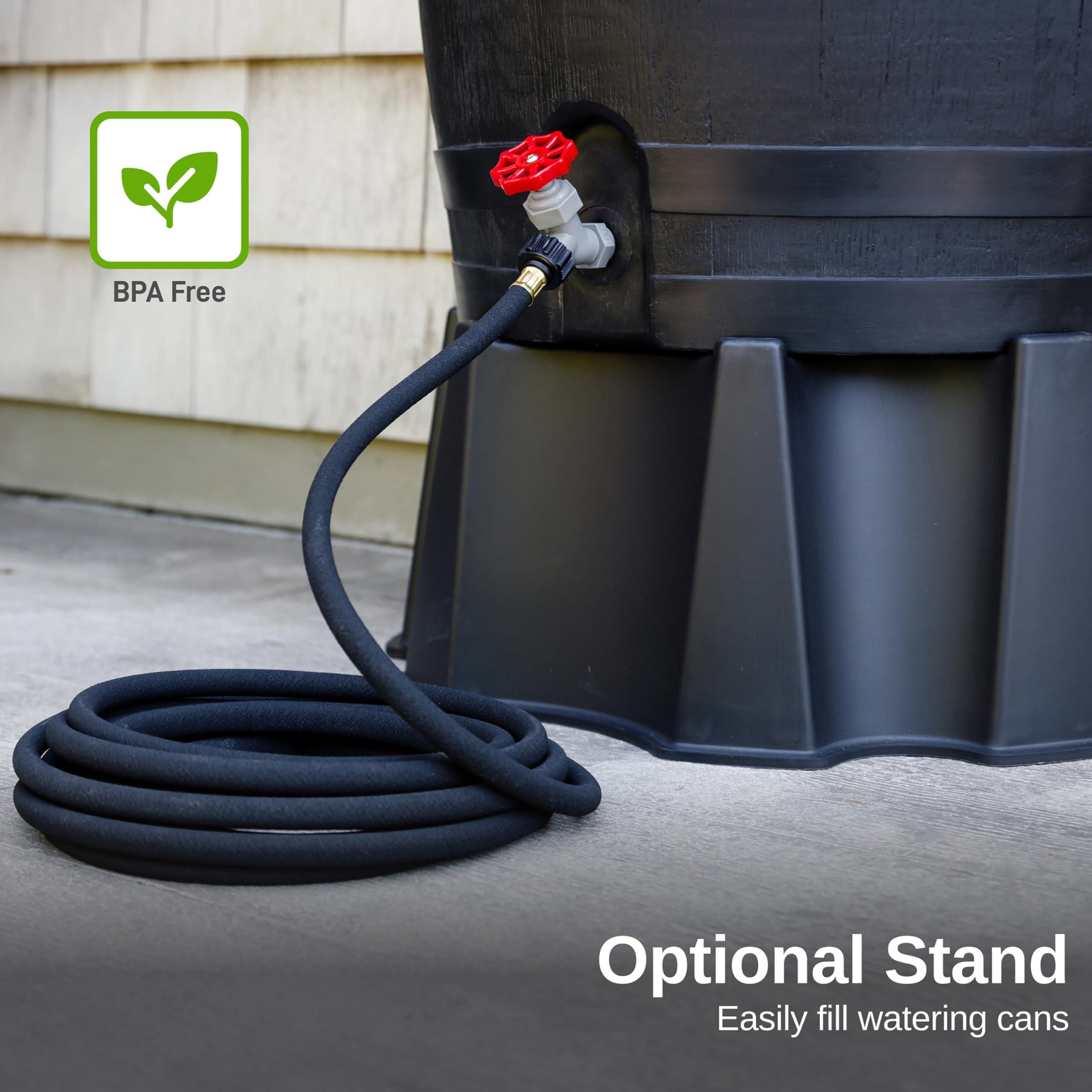 RTS Home Accents 50-Gallon ECO Rain Barrel Made with 100% Recycled Plastic, Flat Back Rain Water Collection Barrel, Soaker Hose Included, Black - Image 6