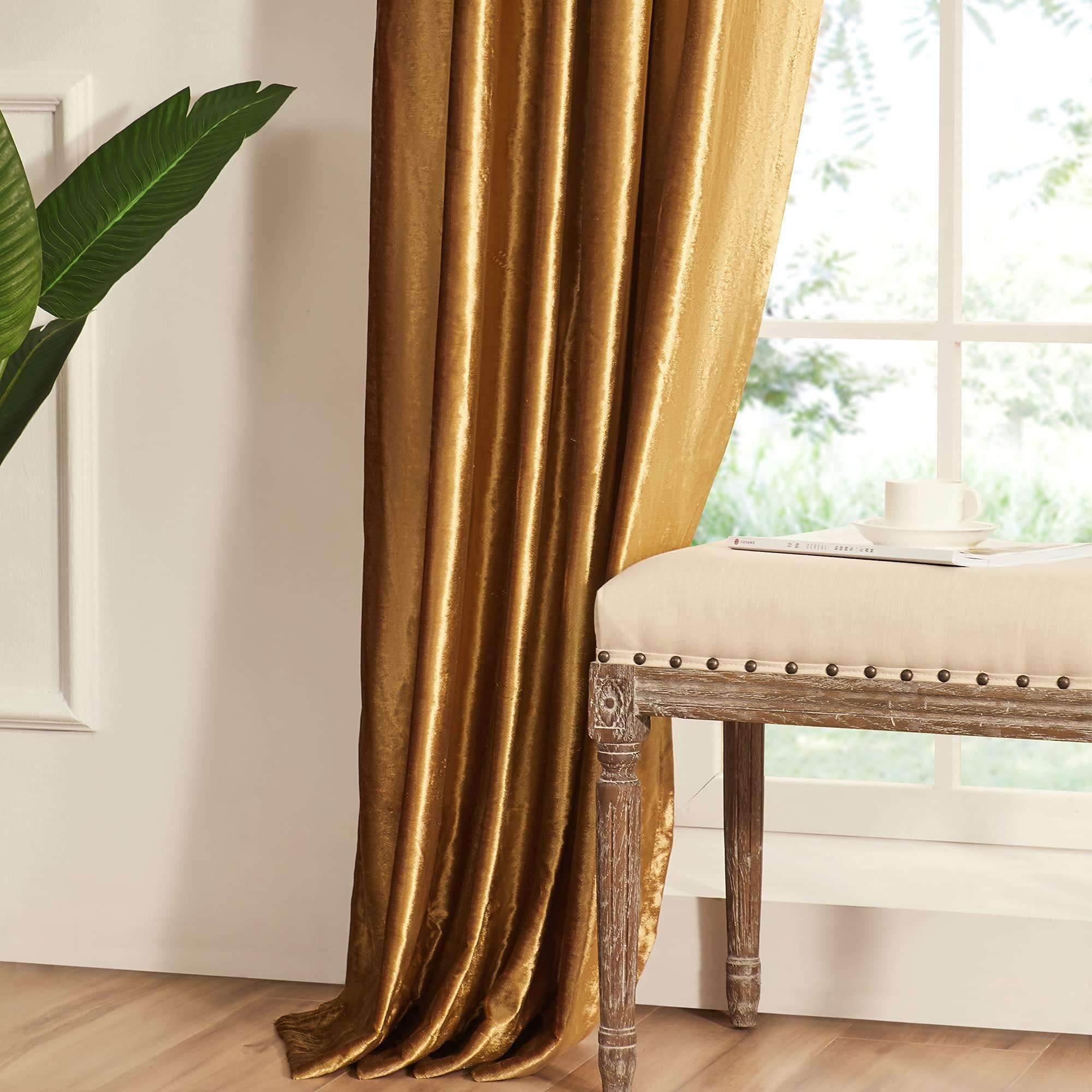 PRIMROSE Gold Curtains 84 inch for Living Room Velvet Blackout Rod Pocket Window Drapes Treatment Semi Room Darkening Decor Golden Curtains for Bedroom Set of 2 Panels - Image 7