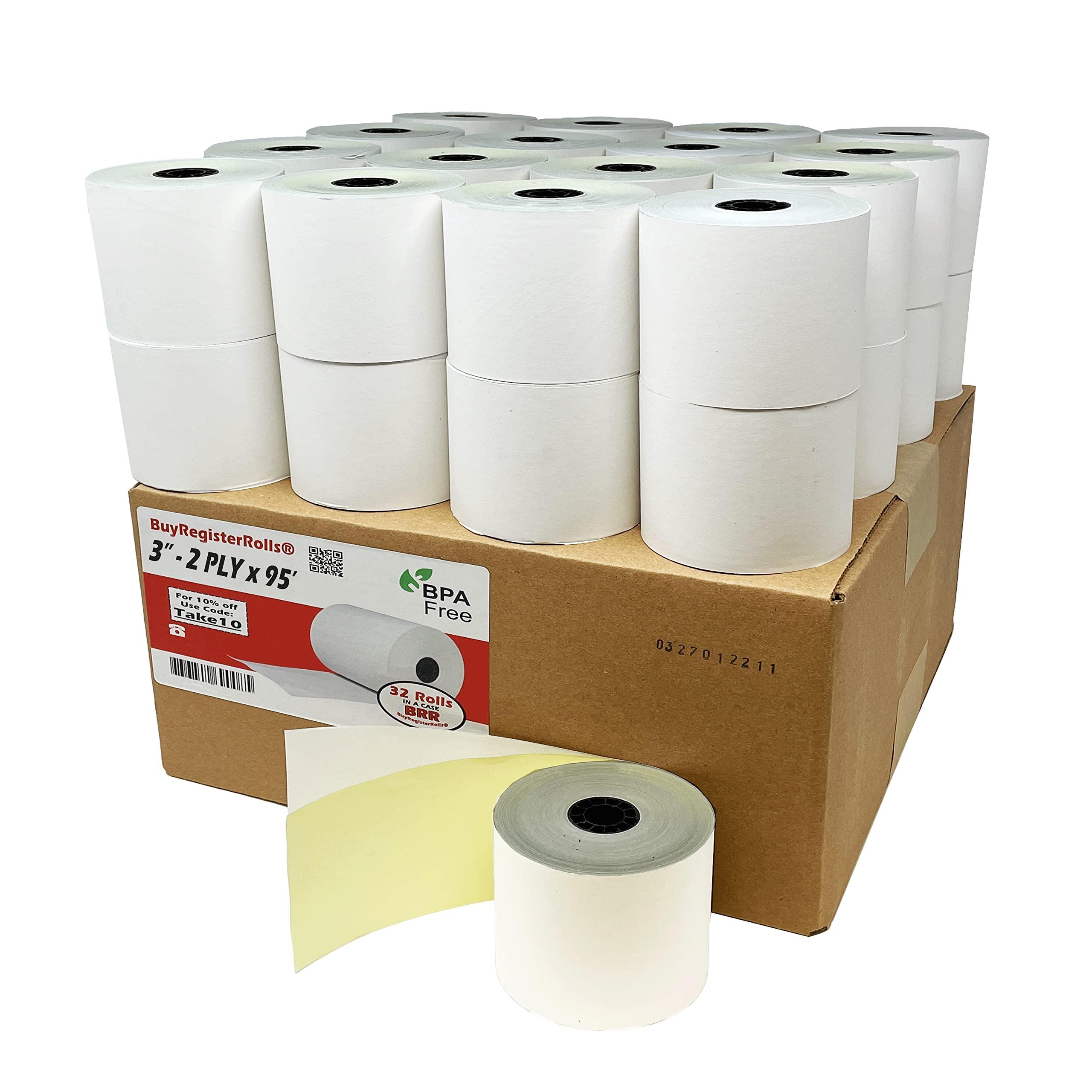 (32 Rolls) 2 Ply Carbonless Rolls 3" X 95 Feet White/Yellow Receipt Paper POS Cash Register Two Ply White/Canary for Star Micronics SP700 SP2000 UP389 Omni 480 TMU 220 250 Require Ribbons ERC30/34/38 - Image 2