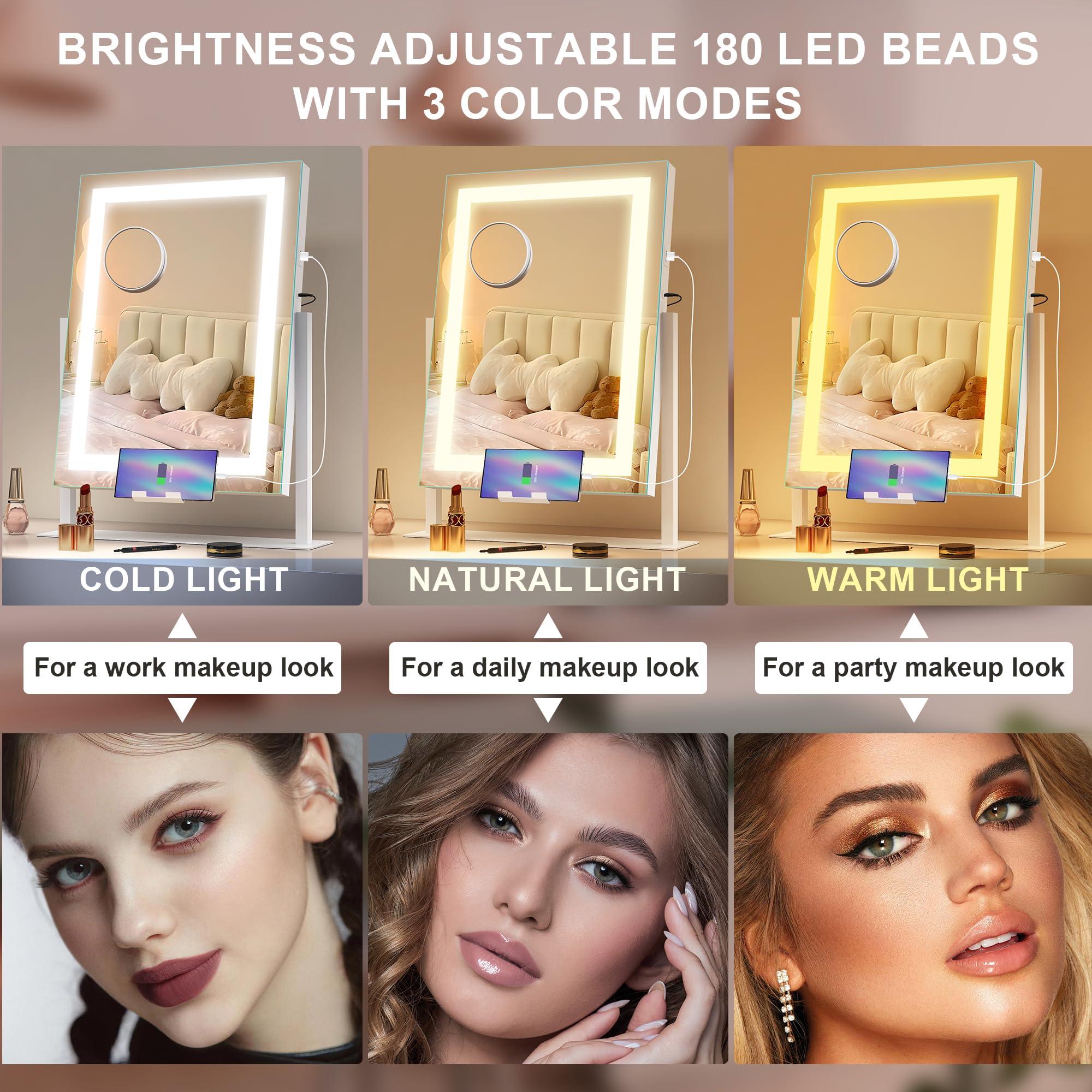 STARLEAD 16" x 12" Makeup Mirror with Lights and 10X Magnification, 3-Color Dimmable LED Lighting & Touch Control for Travel/Dressing Room - Image 7