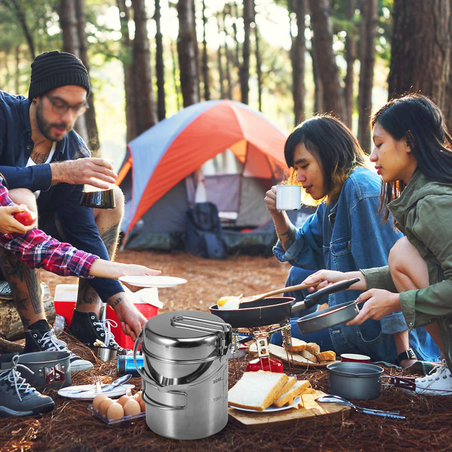 Lixada Camping Cooking Kettle 1L Stainless Steel Pot with Foldable Handle and Dual Use Cover Portable for Hiking Backpacking Picnic - Image 2