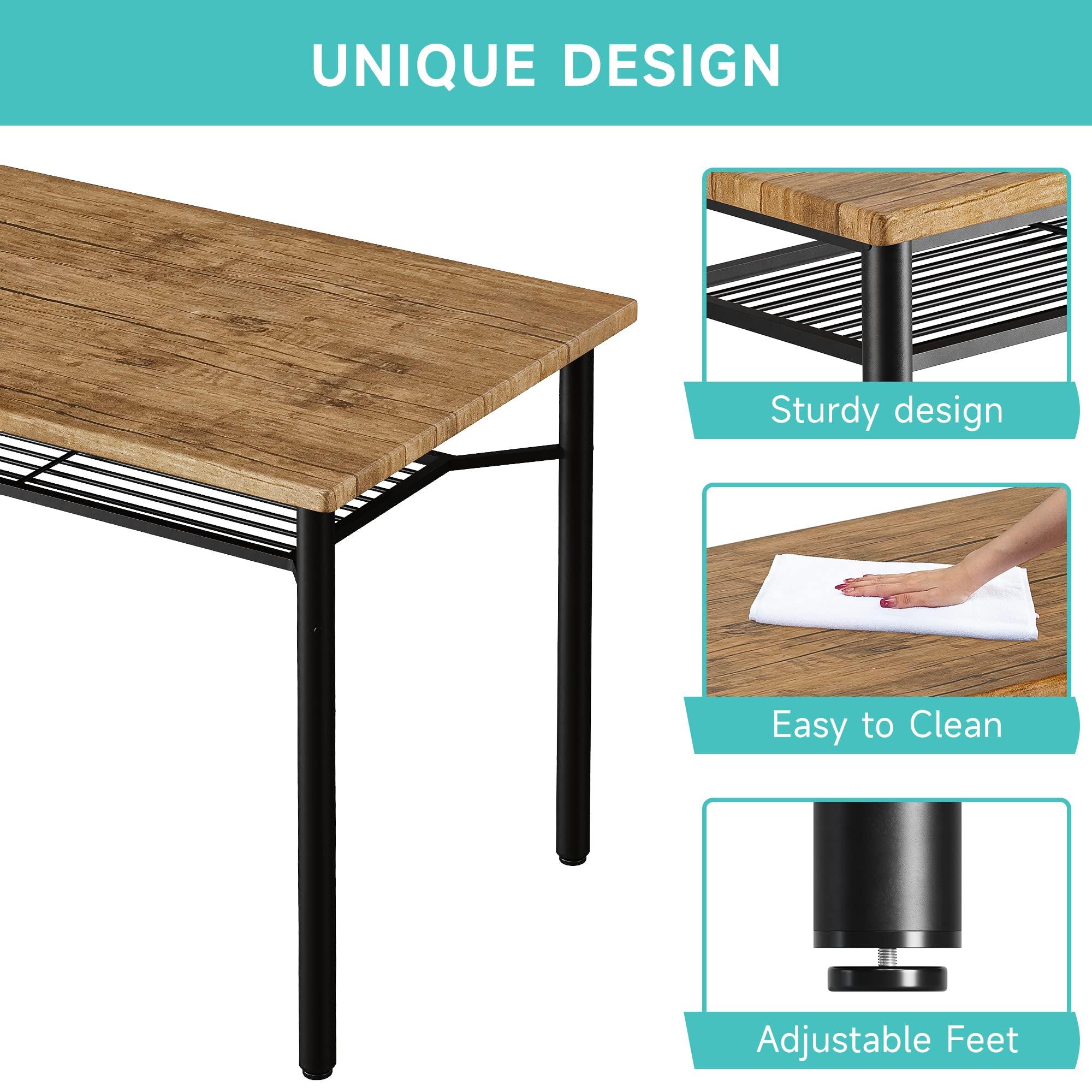 IDEALHOUSE 5 Piece Dining Table Set for 4, Kitchen Table and Chairs for 4 with Storage Rack, Metal and Wood Rectangular Dining Room Table Set for Kitchen, Dining Room, Dinette, Rustic Brown - Image 8