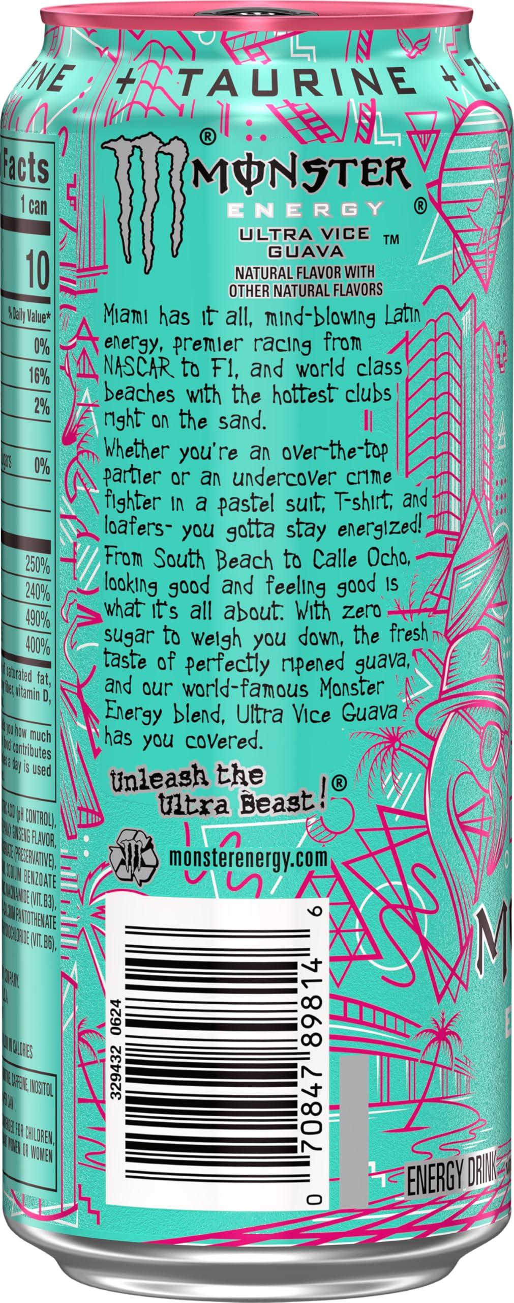 Monster Energy Ultra Vice Guava, Sugar Free Energy Drink, 16 Ounce (Pack of 15) - Image 4