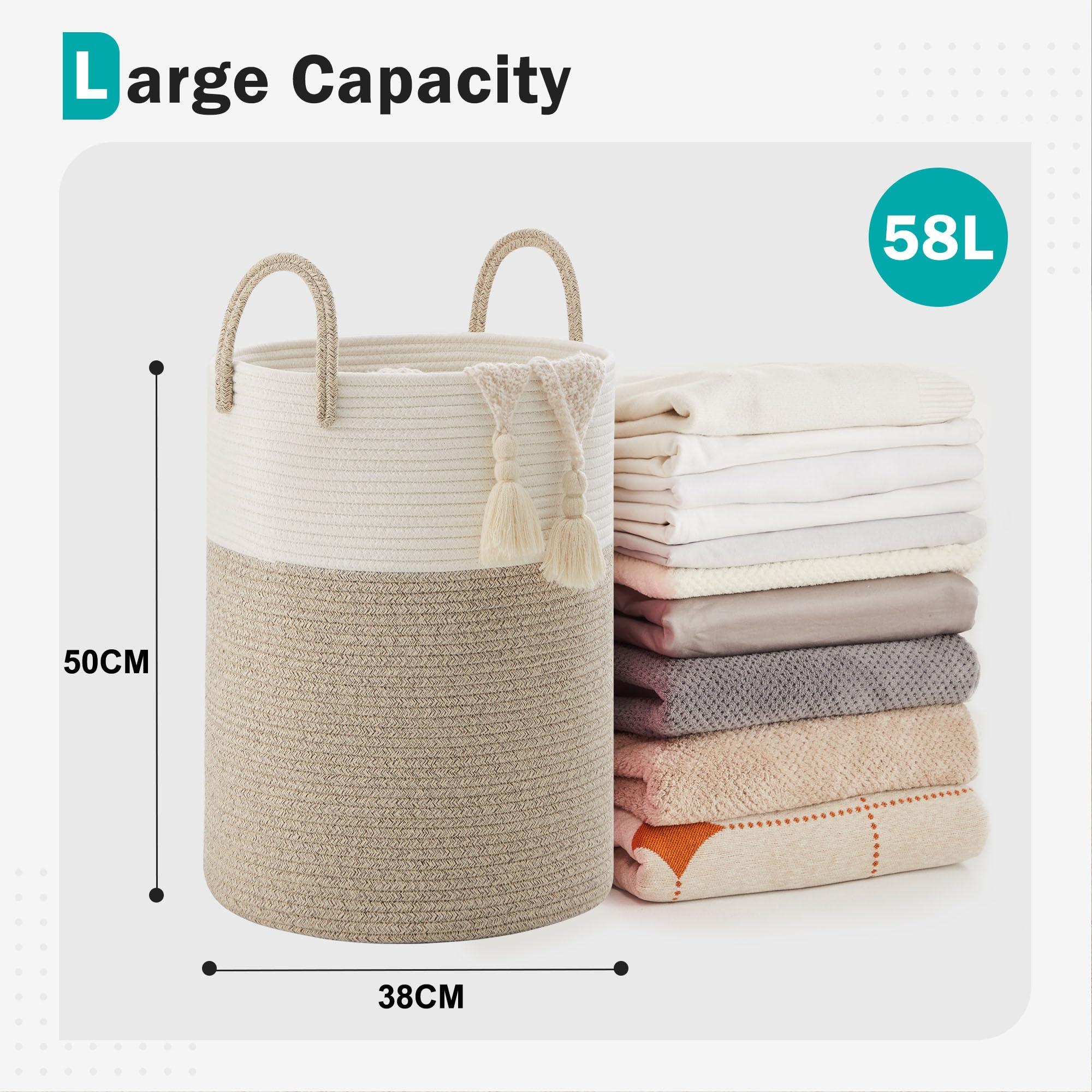 Cotton Rope Laundry Basket by YOUDENOVA, 58L Woven Collapsible Laundry Hamper, Clothes Hamper with Reinforced Handles in the Laundry Room, Bedroom, Bathroom, Brown - Image 2