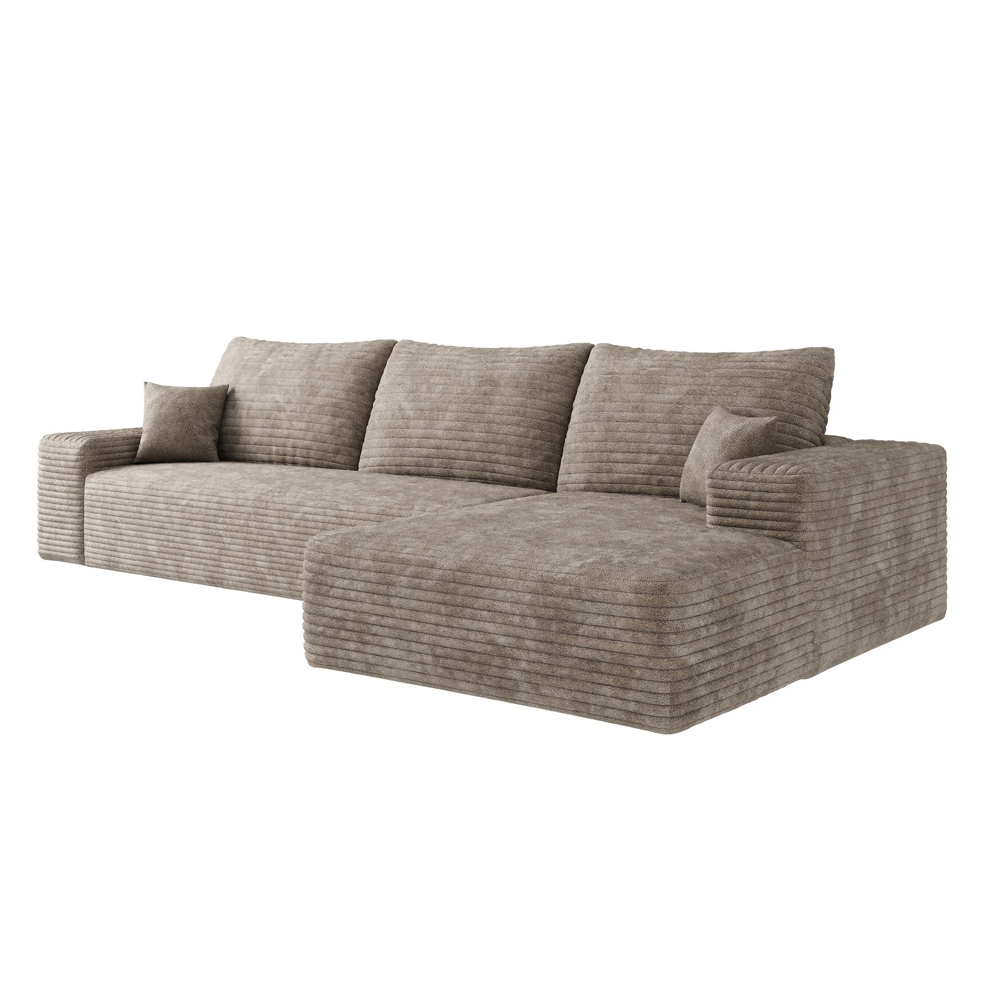 Oversized 2-Piece Right Facing Cloud Sectional Sofa Fluffy Corduroy Upholstered Corner Couch with Chaise Daybed, L-Shape Floor Sofa&Couch with Throw Pillows for Living Room,No Assembly Required - Image 5