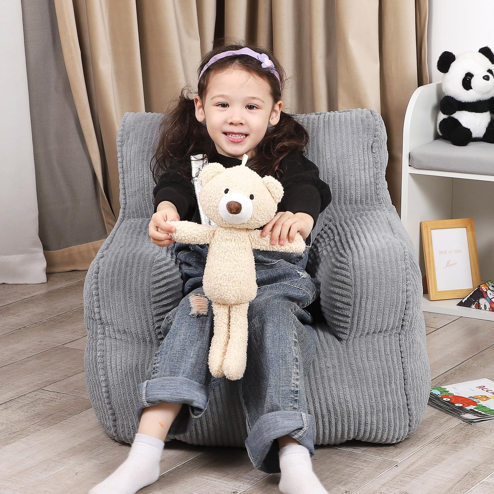 MOMCAYWEX Kids Bean Bag Chair with a Plush Bear, Comfy Toddler Chair for Boys and Girls, Grey - Image 5