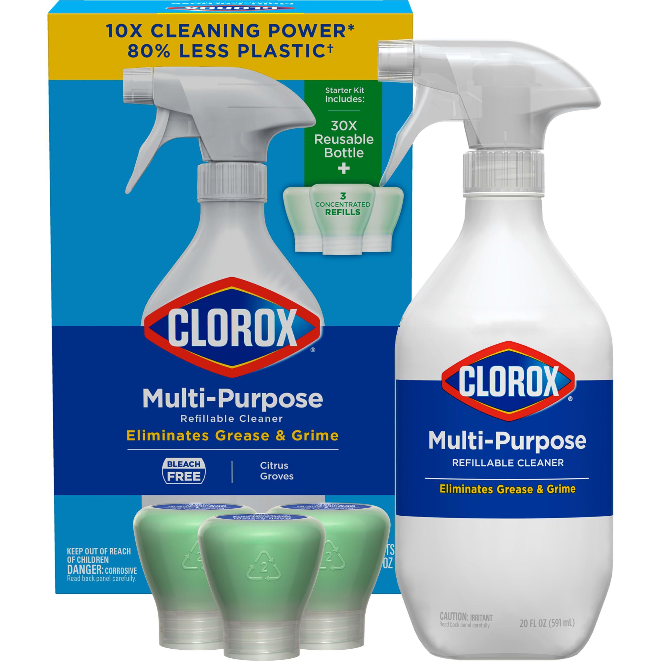 Clorox Multi-Purpose Spray Starter Kit 3x1.125fo, Household Essentials, Concentrated Refill + 20fo Spray Bottle - Image 1