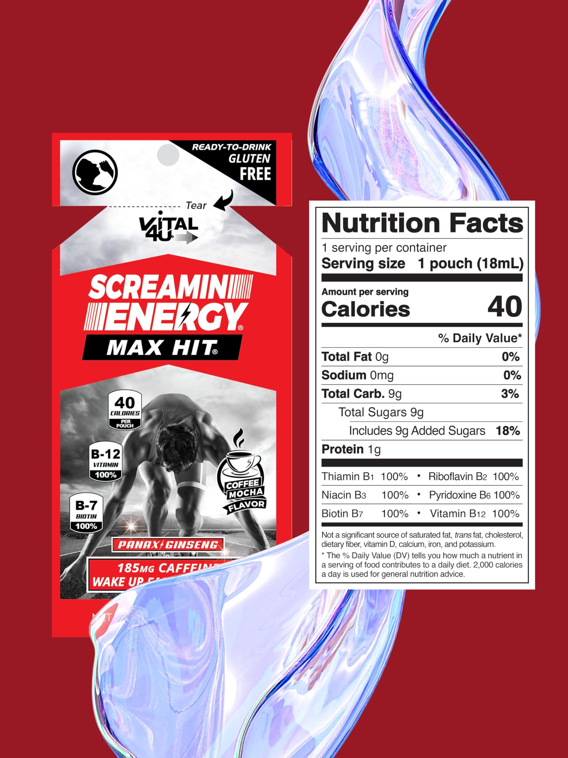 Screamin Energy Max Hit - Energy Shots Extra Strength with Ginseng & Caffeine - 100% B-1, B-2, B-3, B-6, B-7 and B12 Coffee Mocha, 24 Count - Image 3