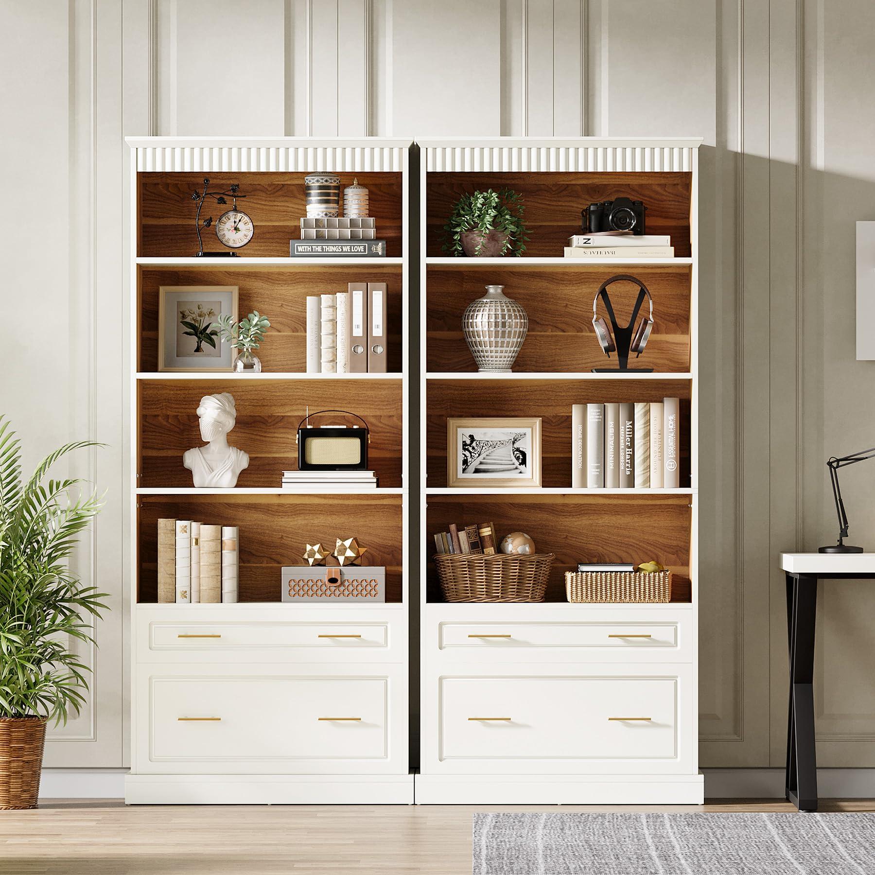 Tribesigns 5-Shelf Bookcase with File Cabinet Drawer, 72" Tall Bookshelf, Modern Free-Standing Wood Bookcase, Large Open Display Storage Book Shelf for Living Room (2, White) - Image 5