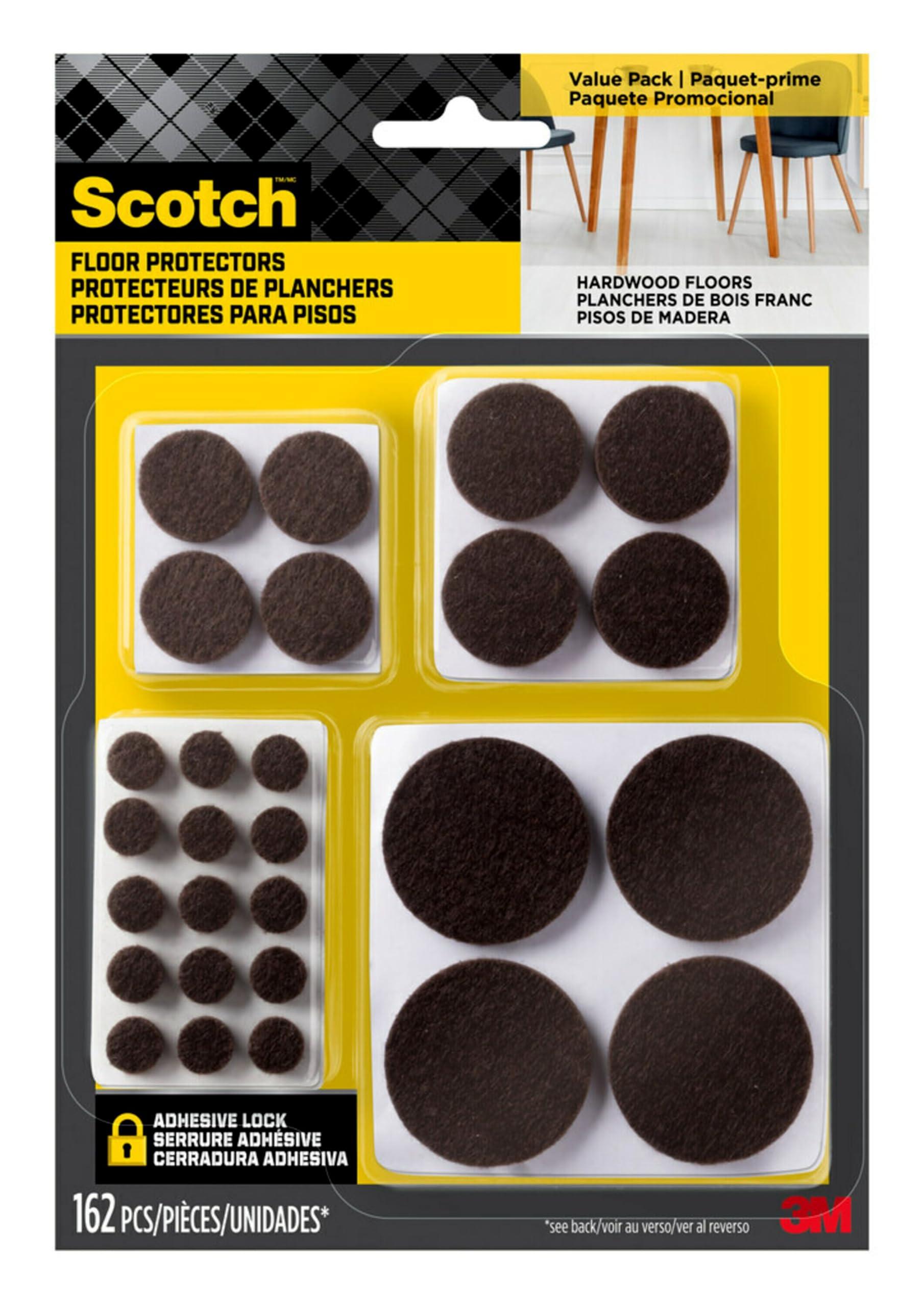 Scotch Felt Pads 162 PCS Brown, Felt Furniture Pads for Protecting Hardwood Floors, Round, Assorted Sizes Value Pack, Self-Stick design, Protecting from nicks, dents and scratches (SP847-NA) - Image 3