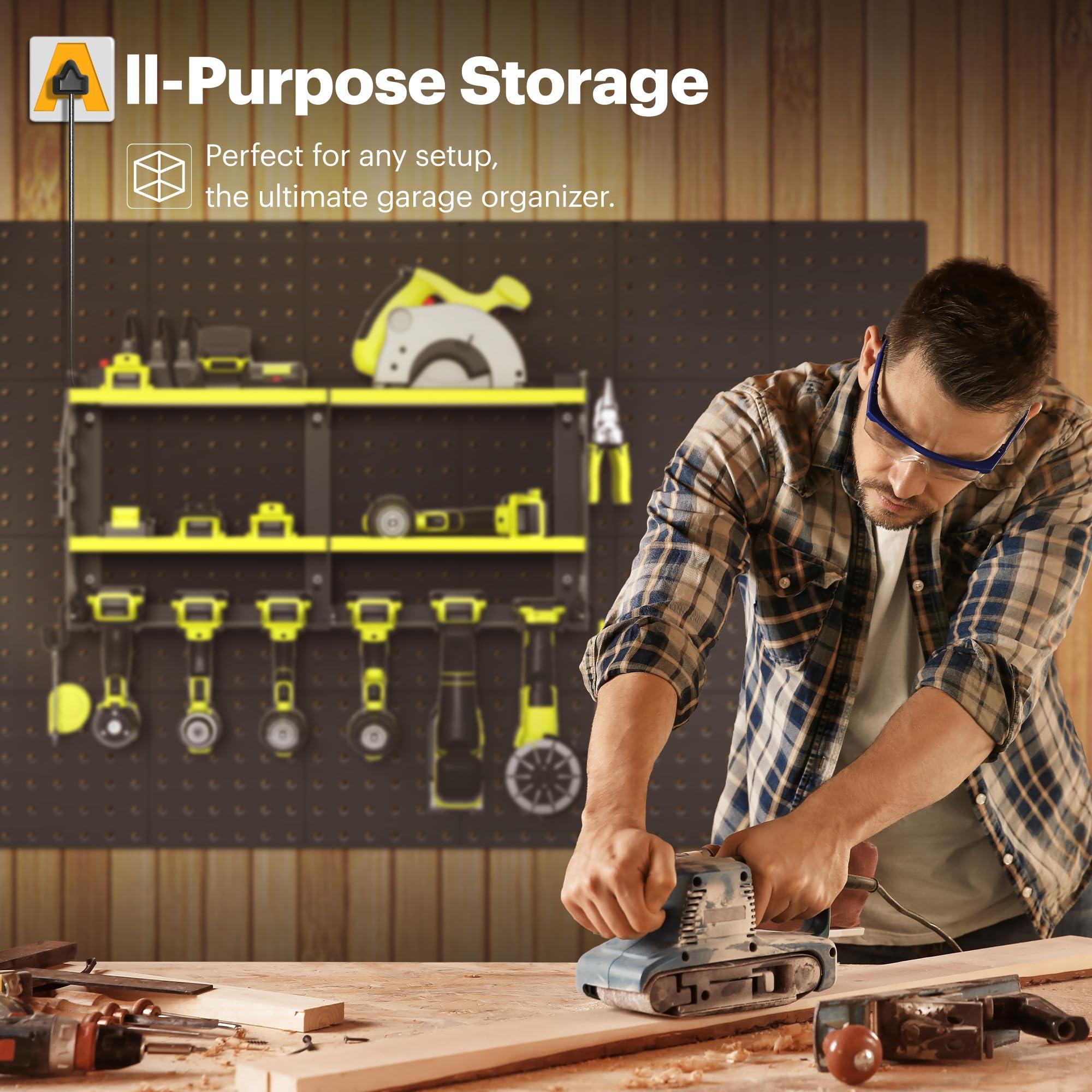 Spampur Power Tool Organizer, 15 Min Quick Assembly & Max 420lb load by Heavy Duty Metal, 6 Slots for Cordless Drill with 4 Outlet Power Strip in Garage/Workshop/Pegboard Suitable for Father Day - Image 9