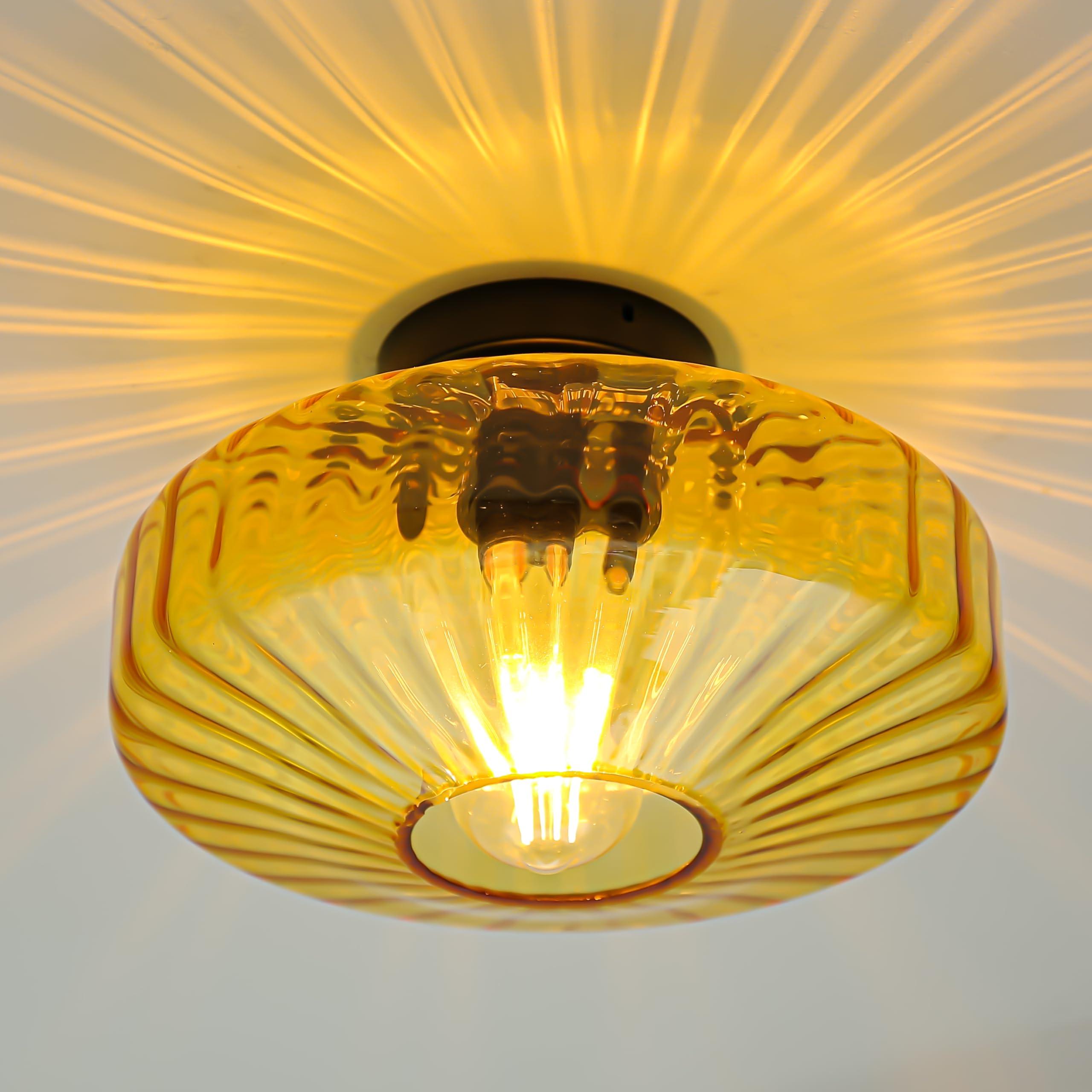 FCTWAKS Semi Flush Mount Ceiling Light, 11.8" Mid Century Modern 1-Light Close to Ceiling Light Fixtures with Drum Amber Glass Shade for Bedroom Entryway Hallway Porch Foyer - Image 7