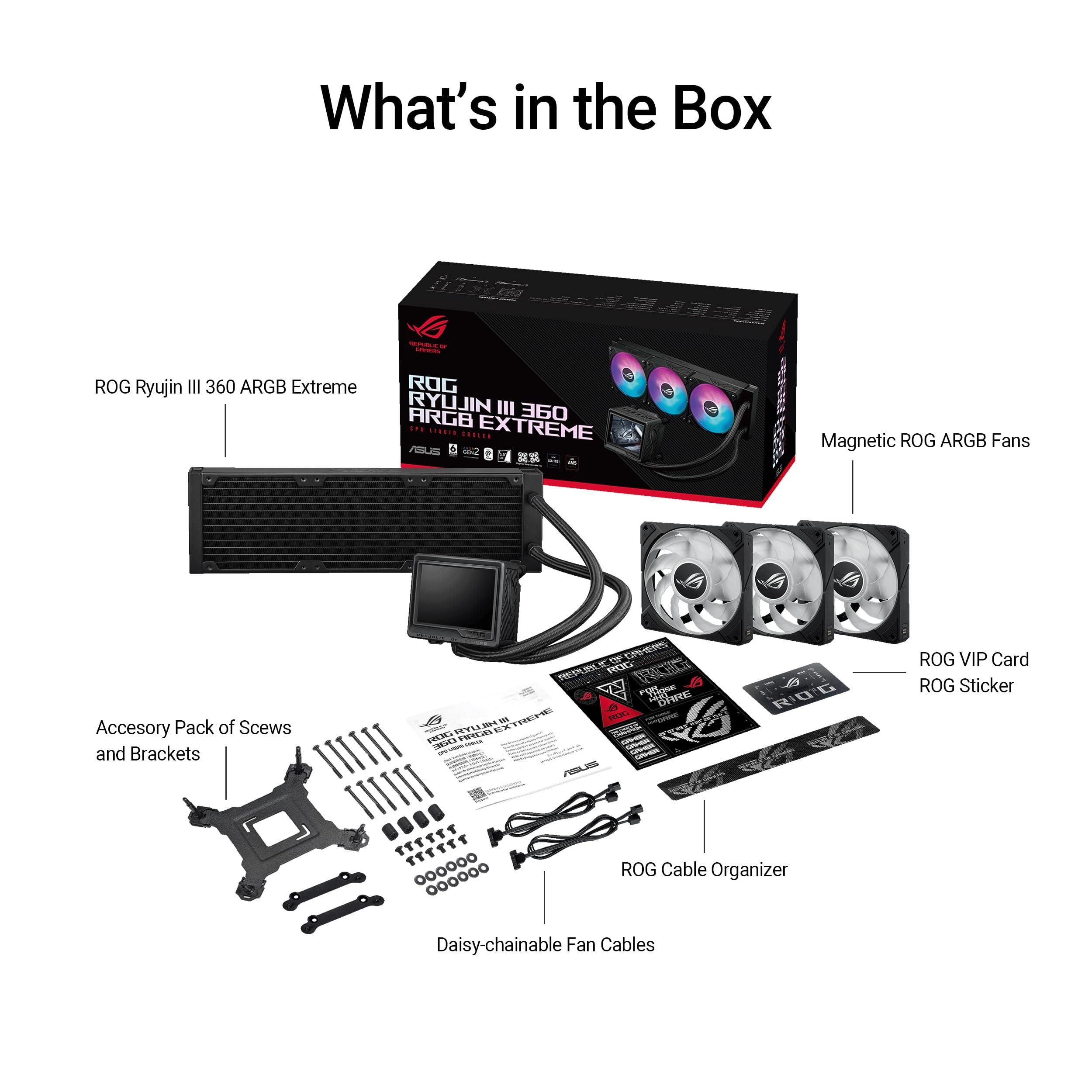 ASUS ROG RYUJIN III 360 ARGB EXTREME all-in-one AIO CPU liquid cooler, AMD Ryzen 9000 & Intel® Core™ Ultra Ready, Asetek Gen8 V2 pump; high airflow static pressure magnetic fans; customizable 3.5" LCD - Image 6