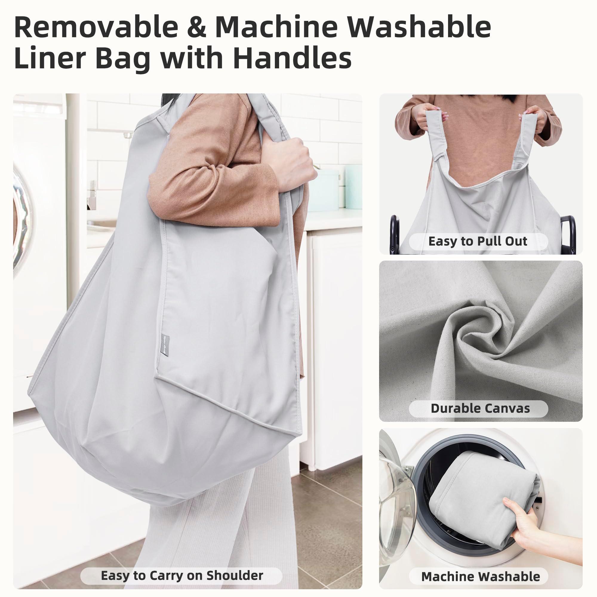 STORAGE MANIAC Rolling Laundry Hamper with Wheels 2-Section Laundry Sorter Rolling Laundrys Basket on Wheels with Removable Bag Clothes Hamper Laundrys Organizer Cart Bathroom Bedroom 100L Grey - Image 4