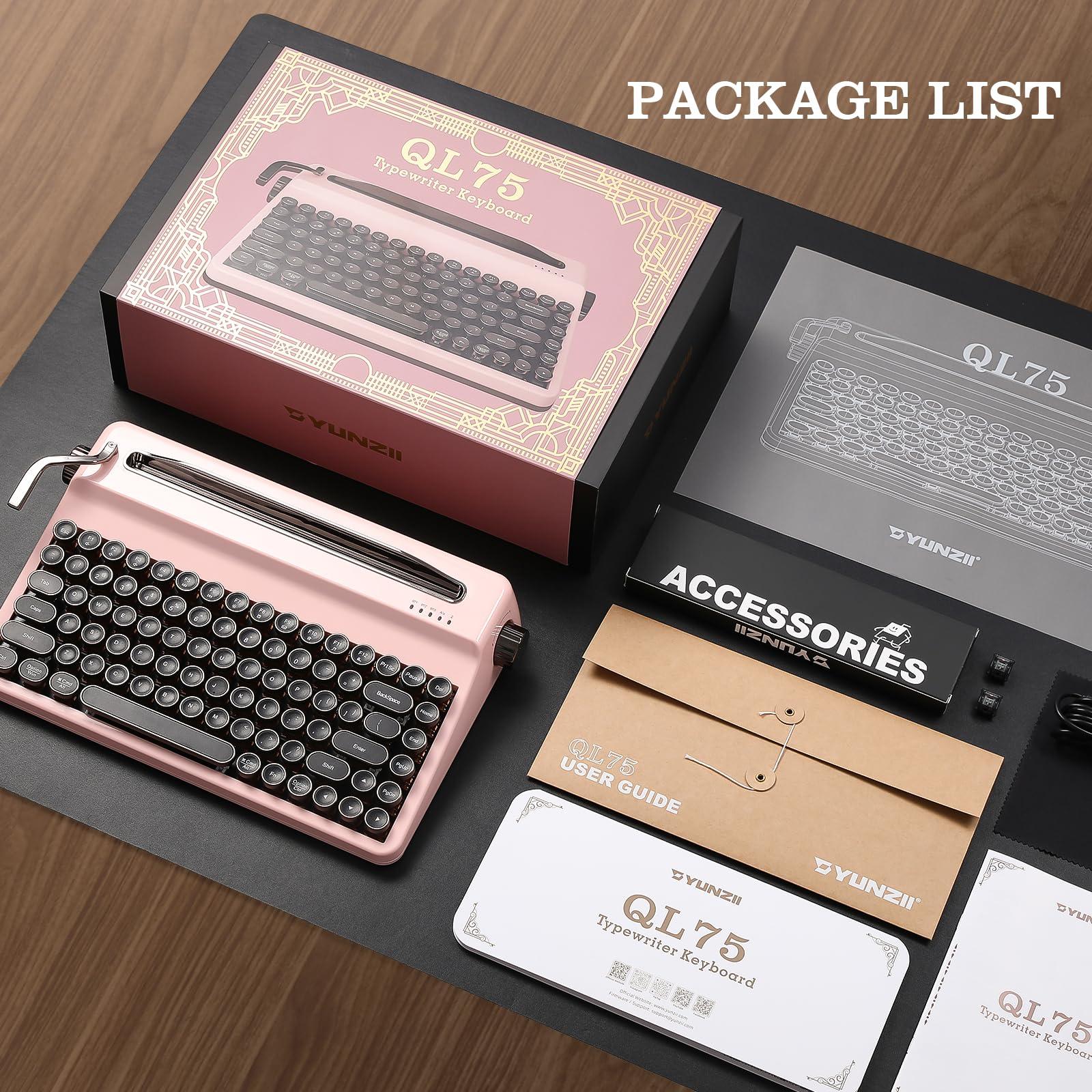 YUNZII QL75 Wireless Typewriter Hot Swap Retro Mechanical Keyboard,Punk Round Keycaps,RGB Backlit QMK/VIA Programmable,Multi-Device Keyboard with 2.4GHz/Type-C/BT5.0 (Pink, Cocoa Cream V2 Switch) - Image 9