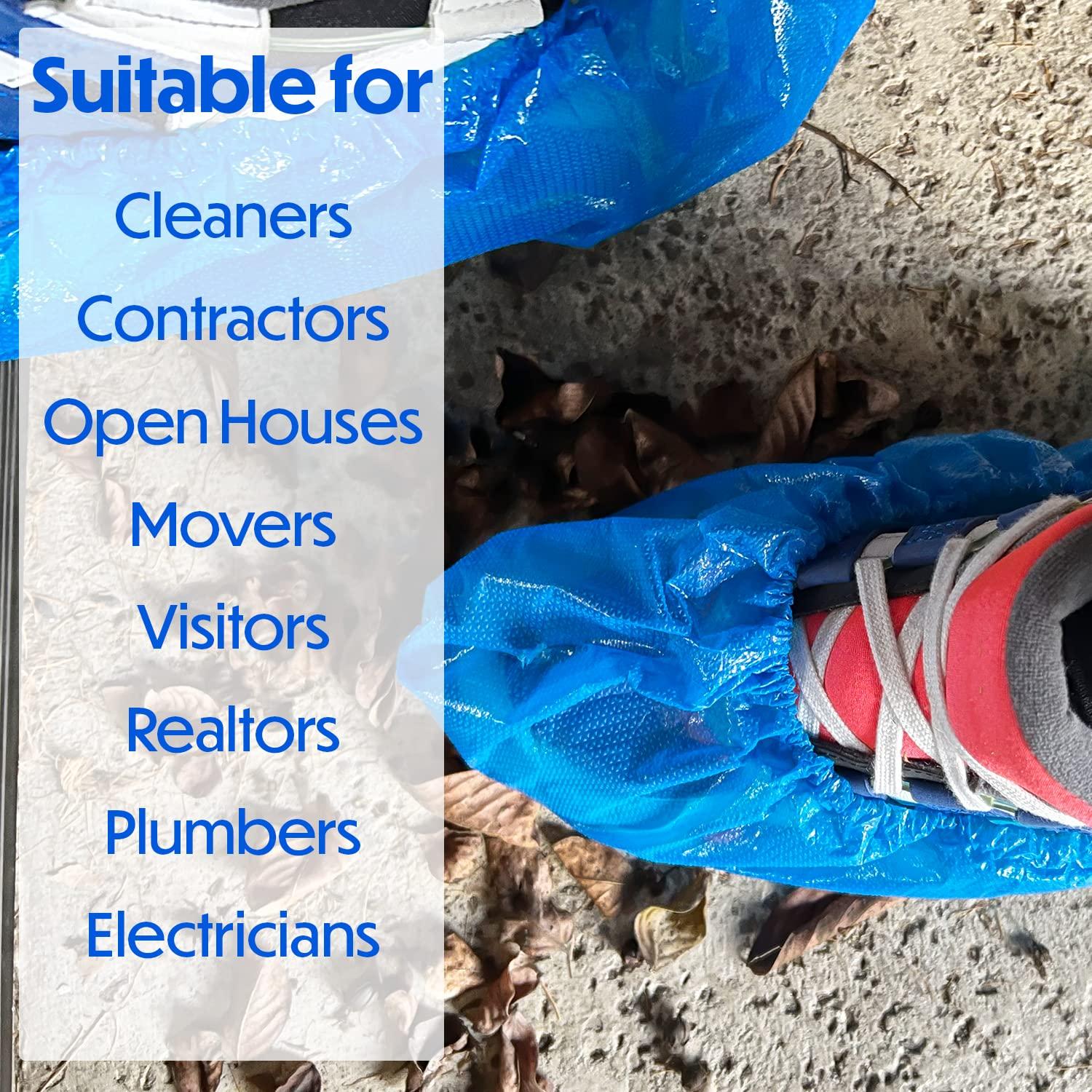 GSD Brand 100 Pack Extra Large Blue Disposable Shoe Covers - Non Slip Indoors Reusable Waterproof Shoe Covers Disposable - Indoor Booties with Non Skid Treads - Waterproof Booties for Boots - Image 5