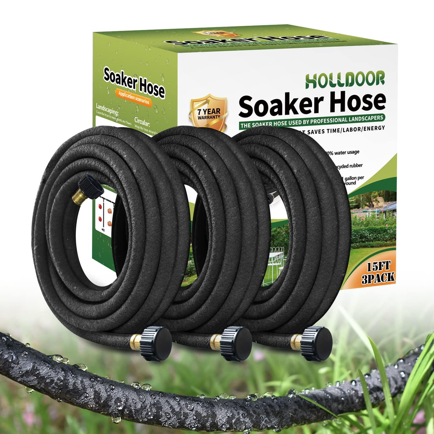 Holldoor 3 Pack Short Soaker Hose 15 Ft for Garden Beds, 1/2’’ 50 ft Soaker Hose for Foundation Watering, 70% Water Saving Drip Hose Irrigation for Lawn, Landscaping, Garden (15 FEET x 3PACK, Black)