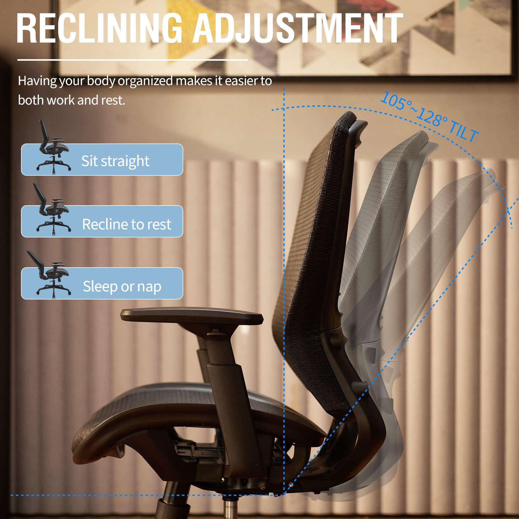 ELABEST Mesh Office Chair,Ergonomic Computer Desk Chair,Sturdy Task Chair- Adjustable Lumbar Support & Armrests,Tilt Function,Comfort Wide Seat,Swivel Home Office Chair (Black) - Image 9