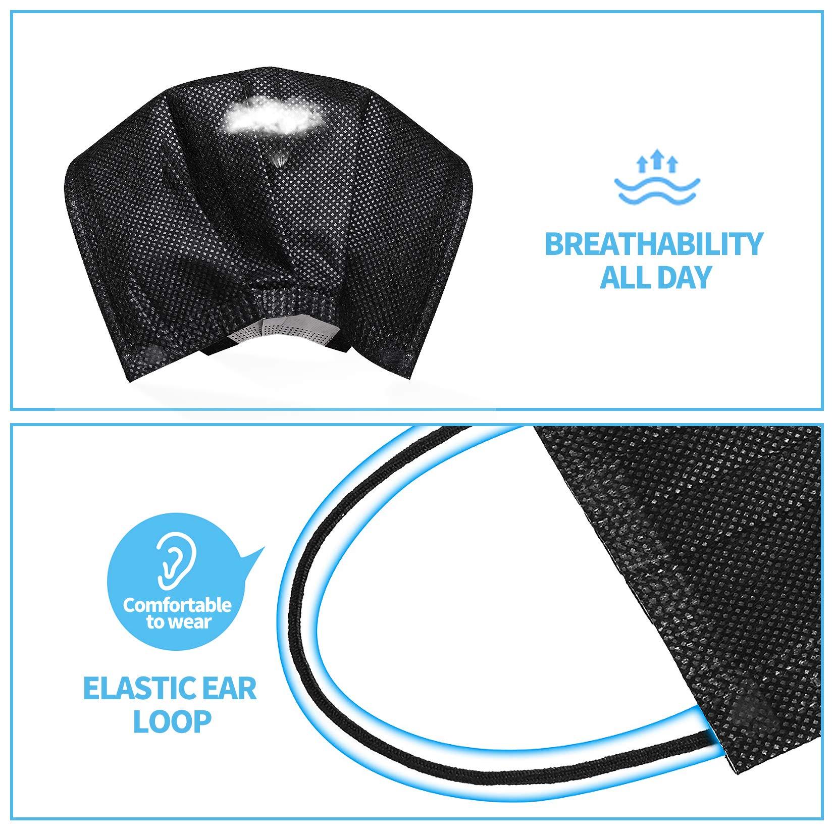 YJIAKA Black Disposable Face Masks 4 Layers Protection 50Pcs, Breathable Dust Mask Mouth Covers for Adult - Image 3