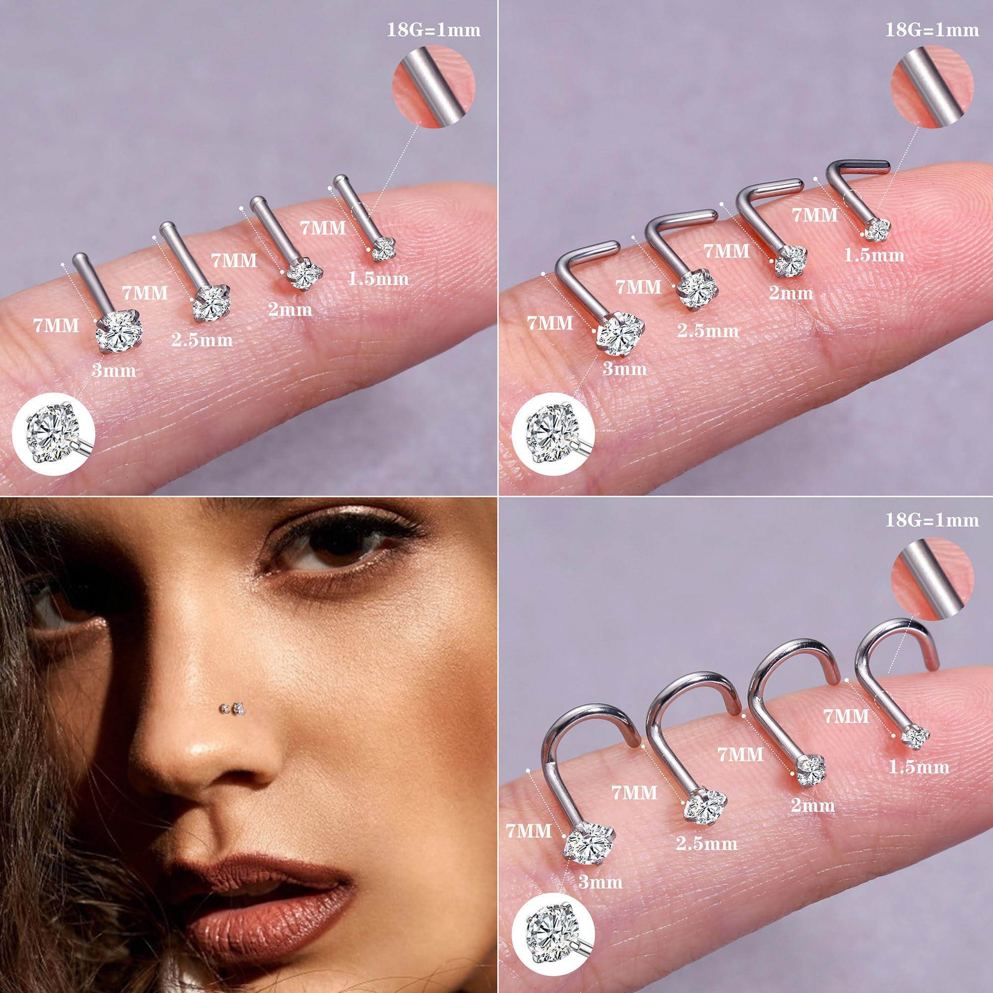 LOYALLOOK 18Pcs Nose Rings Studs - 316L Surgical Steel Gold Nose Studs Double Hoop Nose Ring for Women Men 18G/20G Nose Rings Stud Hypoallergenic Nose/Body Piercing Jewelry 1.5mm 2mm 2.5mm 3mm CZ - Image 4