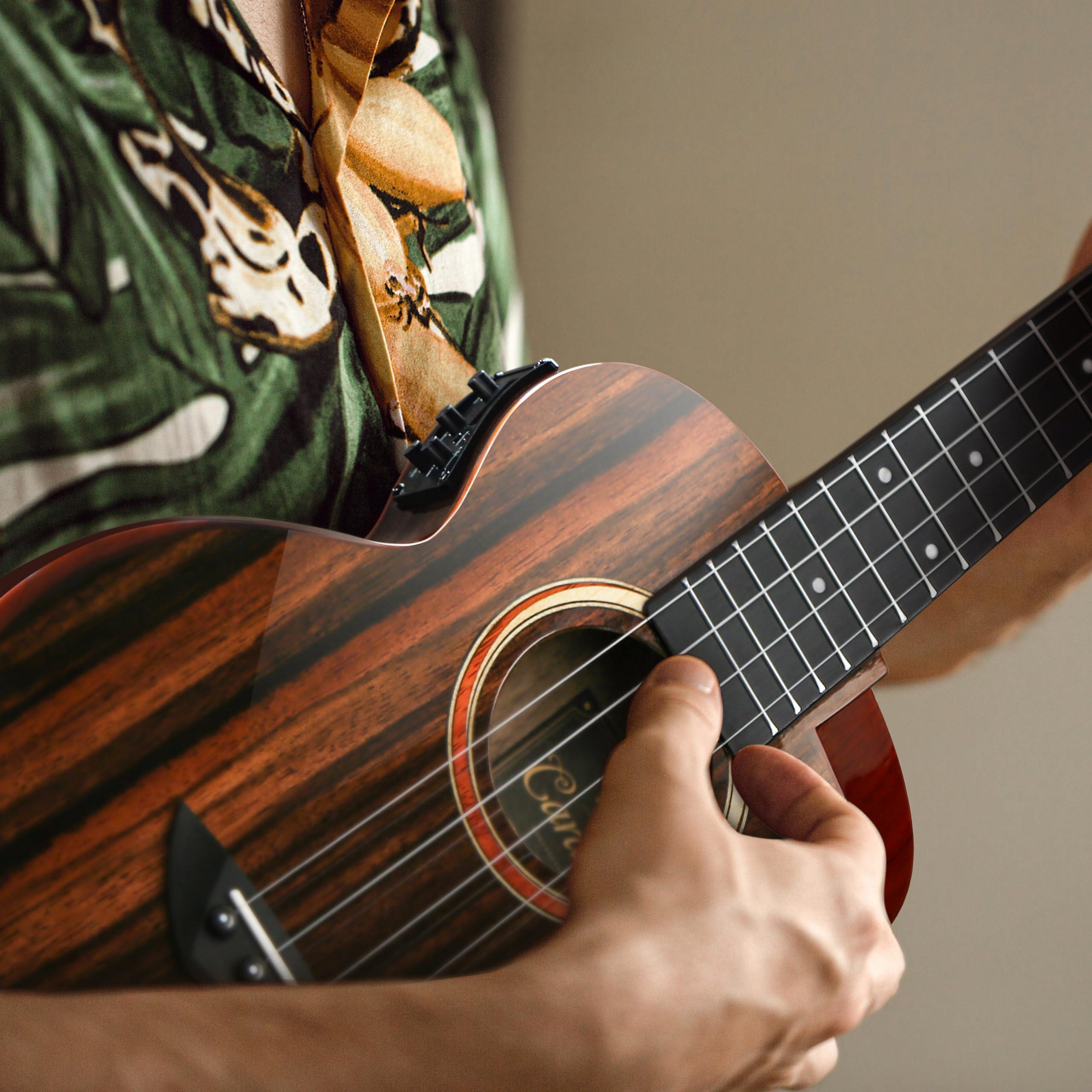 Caramel TEG91 Cuteway Ebony Glossy Tenor Acoustic & Electric Ukulele with Armrest | 26-inch Handmade Professional Ukelele Kit with Accessories - Image 6