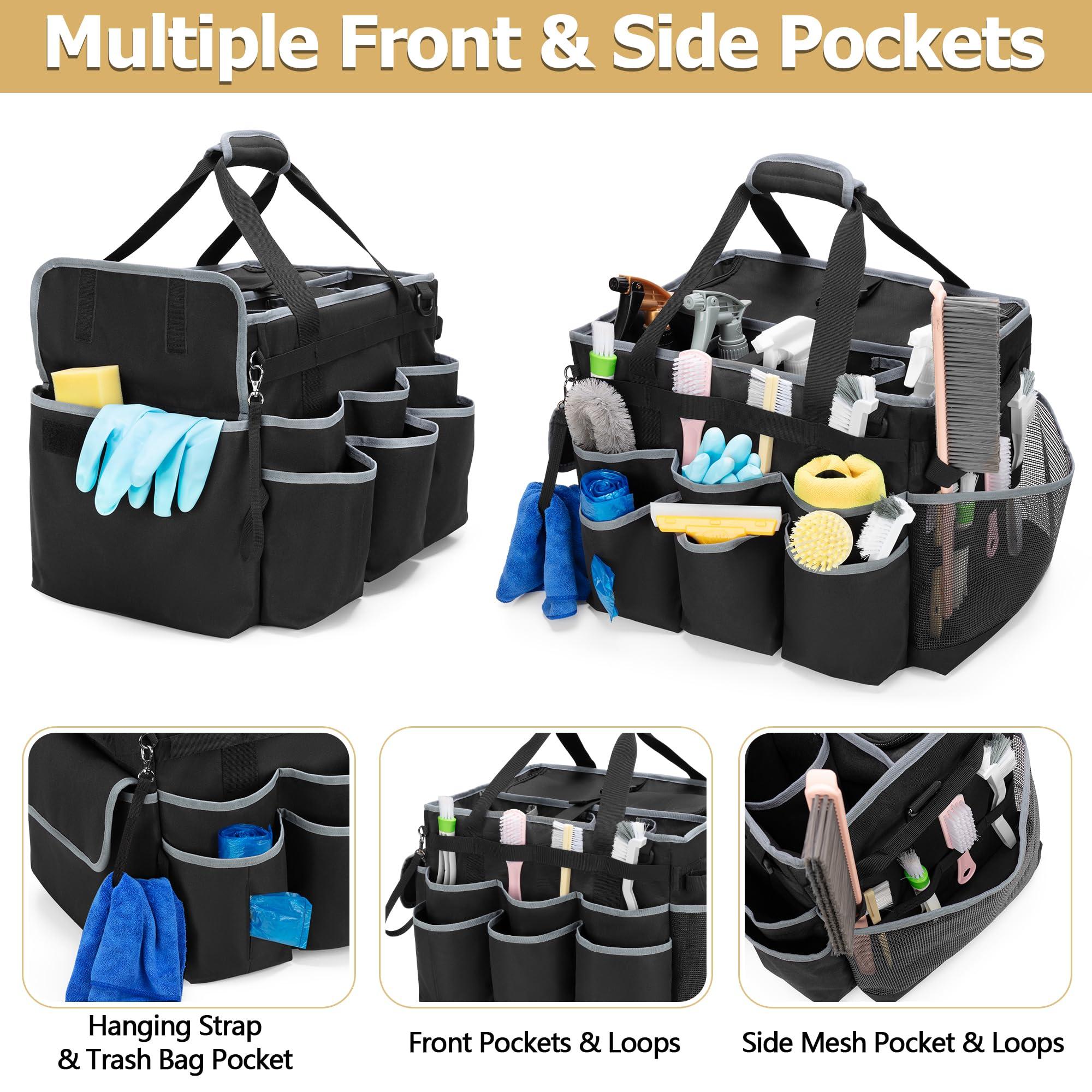 HODRANT Large Cleaning Caddy with Detachable Trolley & Shoulder Strap, Cleaning Supplies Bag with Handles & Support Plates, Cleaning Product Rolling Organizer for Car Wash and Housekeeping - Image 4