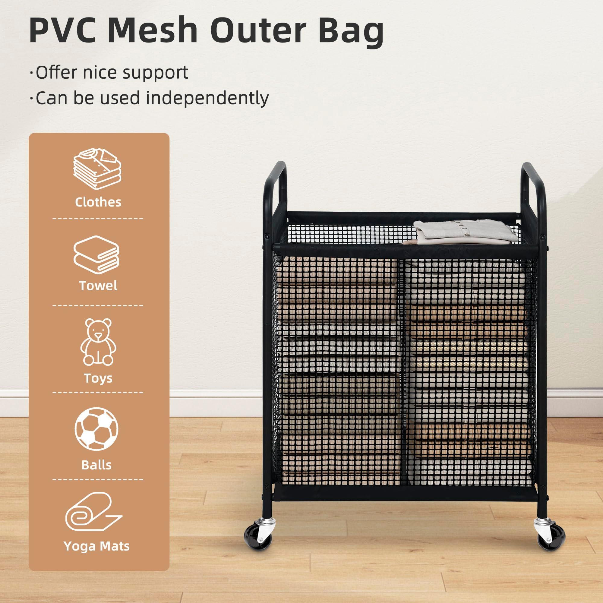 STORAGE MANIAC Rolling Laundry Hamper with Wheels 2-Section Laundry Sorter Rolling Laundrys Basket on Wheels with Removable Bag Clothes Hamper Laundrys Organizer Cart Bathroom Bedroom 100L Grey - Image 5