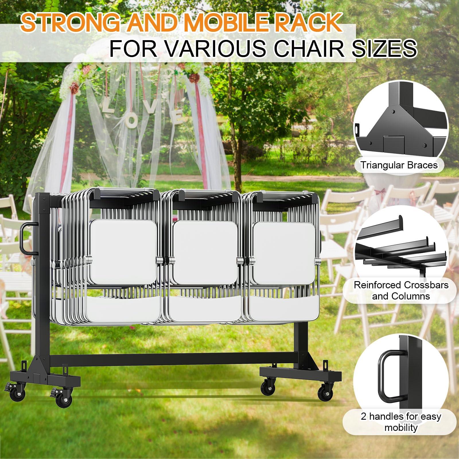 Specraft Folding Chair Rack and Table Cart for 12 Tables or 42 Chairs, 550 lbs Capacity, PU Wheels, Dust Cover, Elastic Cords, Black - Image 3