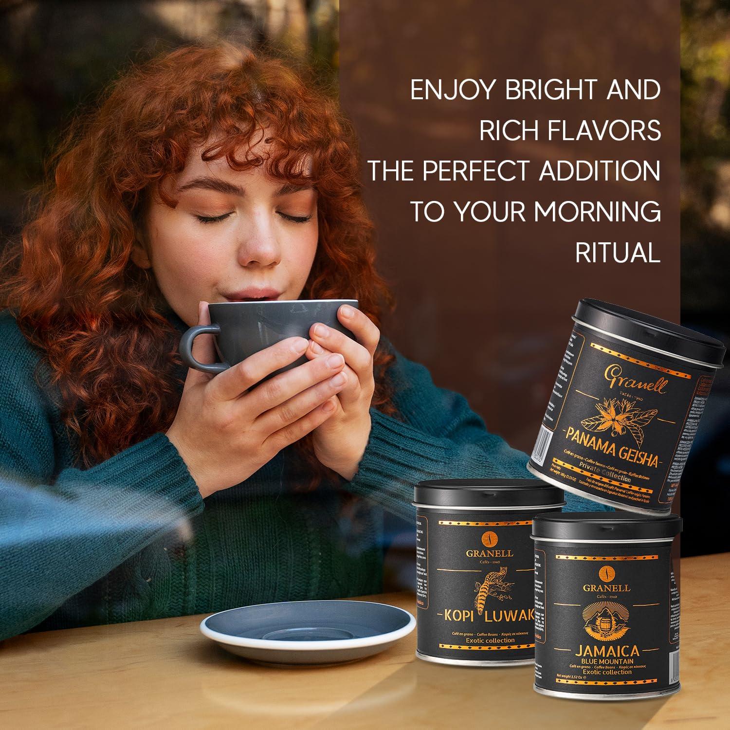 Cafés Granell Kopi Luwak, Blue Mountain (Jamaica) & Panama Geisha Coffee 3 Pack Gift Set | Exotic Collection Fresh Whole Beans Quality Controlled 100% Arabica Coffee-Premium Medium Roast 3.53oz ea. - Image 6
