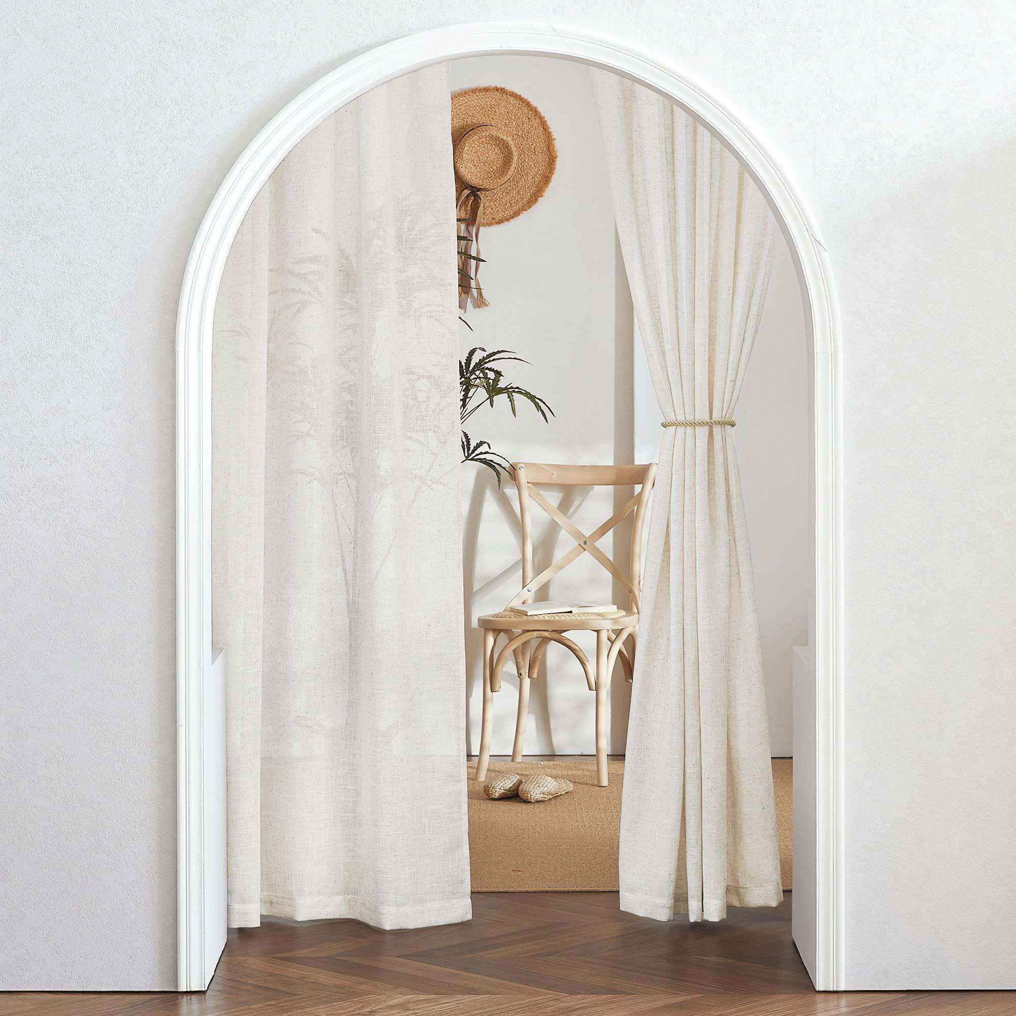 RYB HOME 108 inch Curtains - Flax Linen Blend Semi Sheer Light Glare Filtering Extra Long Drapes for Living Room Dining Doorway Farmhouse Office Sunroom, Linen, Wide 52" by Long 108", 2 Panels - Image 7