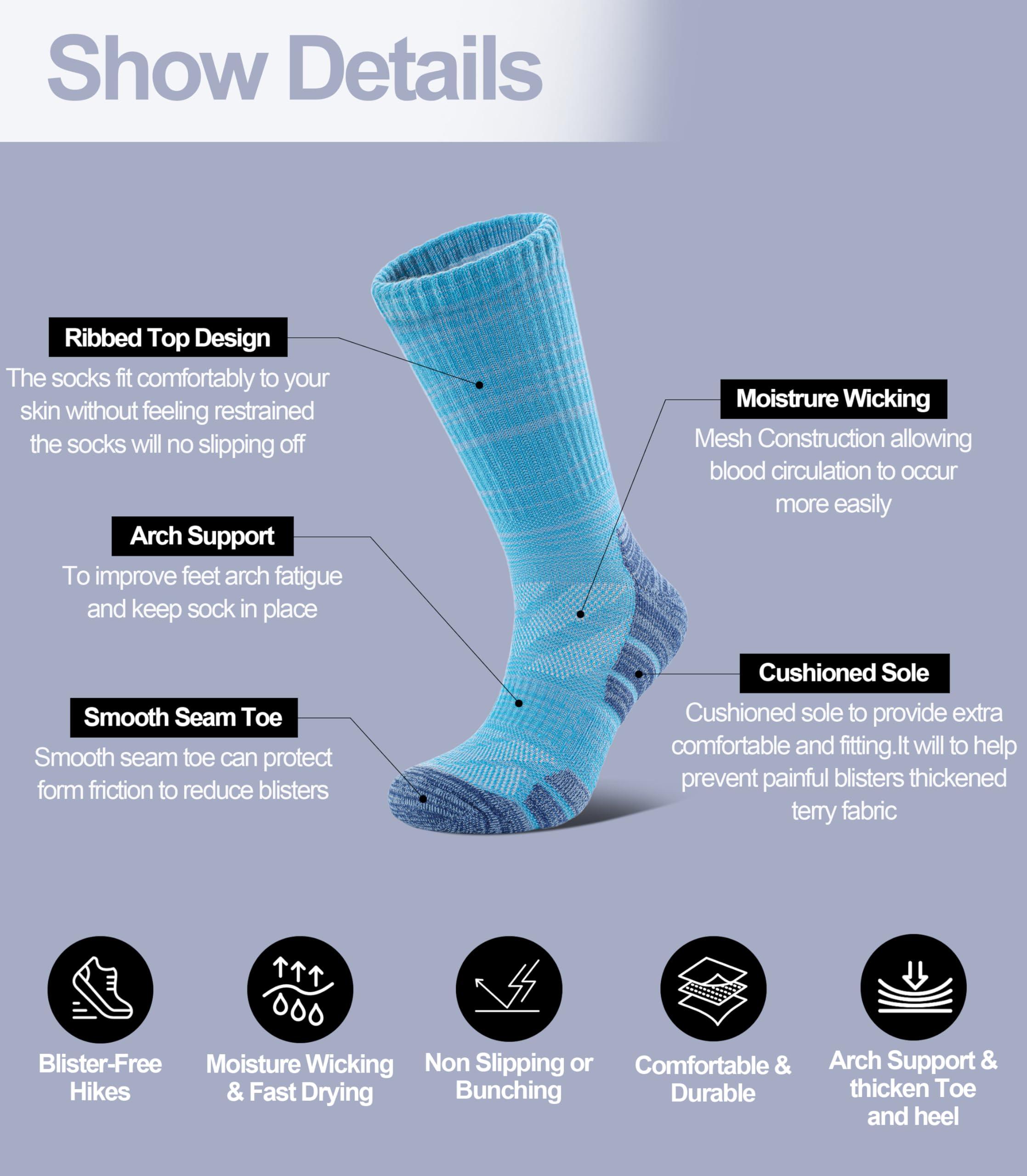 DOSKONI Women Hiking Crew Socks Running Athletic Thick Cushion Compression Moisture Wicking Walking Socks 5 Pairs - Image 3