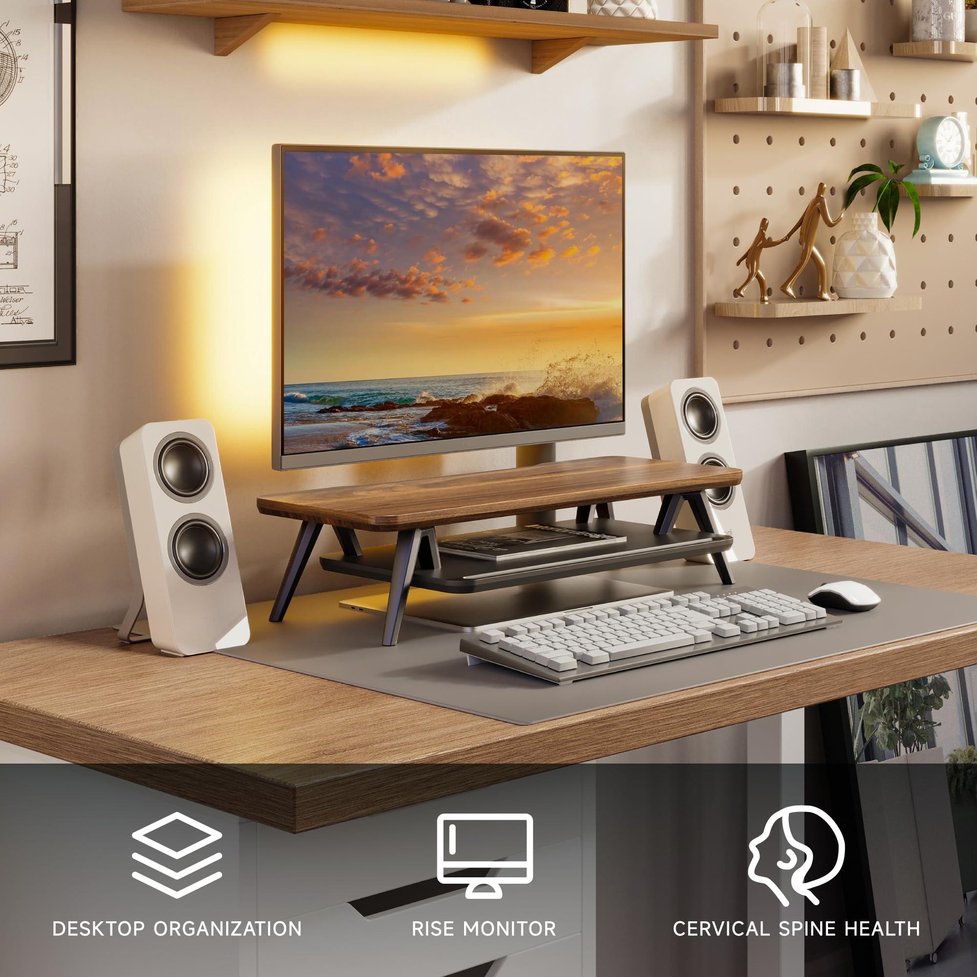 Fenge Monitor Stand, Monitor Stands Riser for Desk, 23.6 Inch Wood Desk Shelf with Storage Organizer and Cable Management for Office Desk Accessories - Image 4