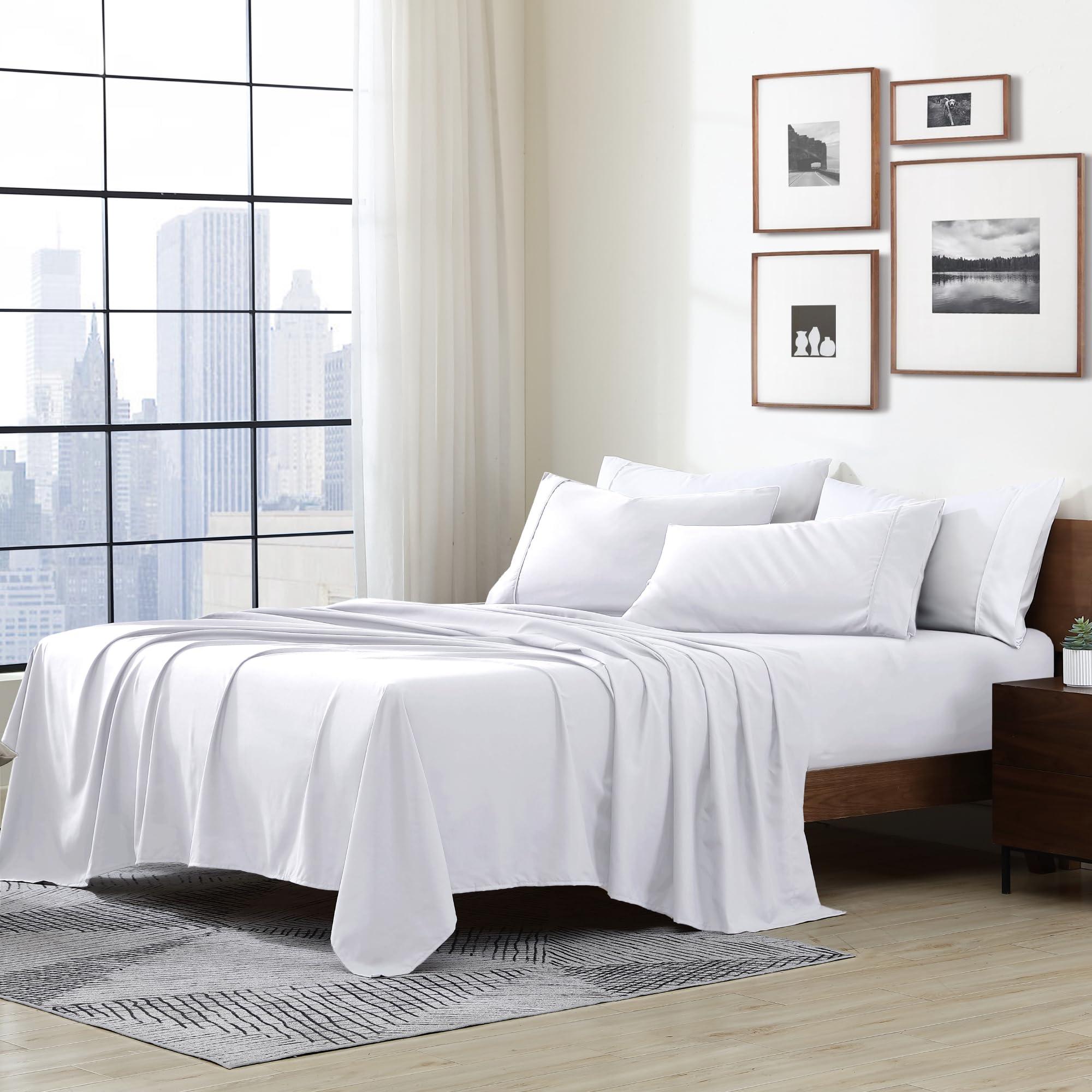 Cathay Home Essentials Ultra Soft Hypoallergenic Wrinkle Resistant Double Brushed Microfiber Bedding Sheet Set, White, King - Image 2