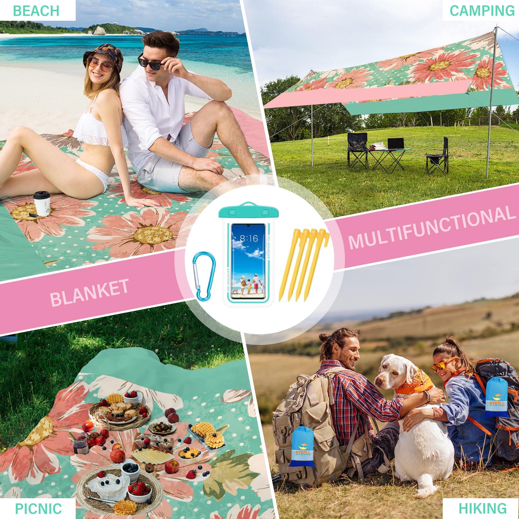 BYDOLL Beach Blanket Waterproof Sandproof 78''×81'' Suits1-4 Adults Compact Lightweight Oversized Sand-Free Blanket Large Picnic Mat for Beach Travel Camping Hiking - Image 7