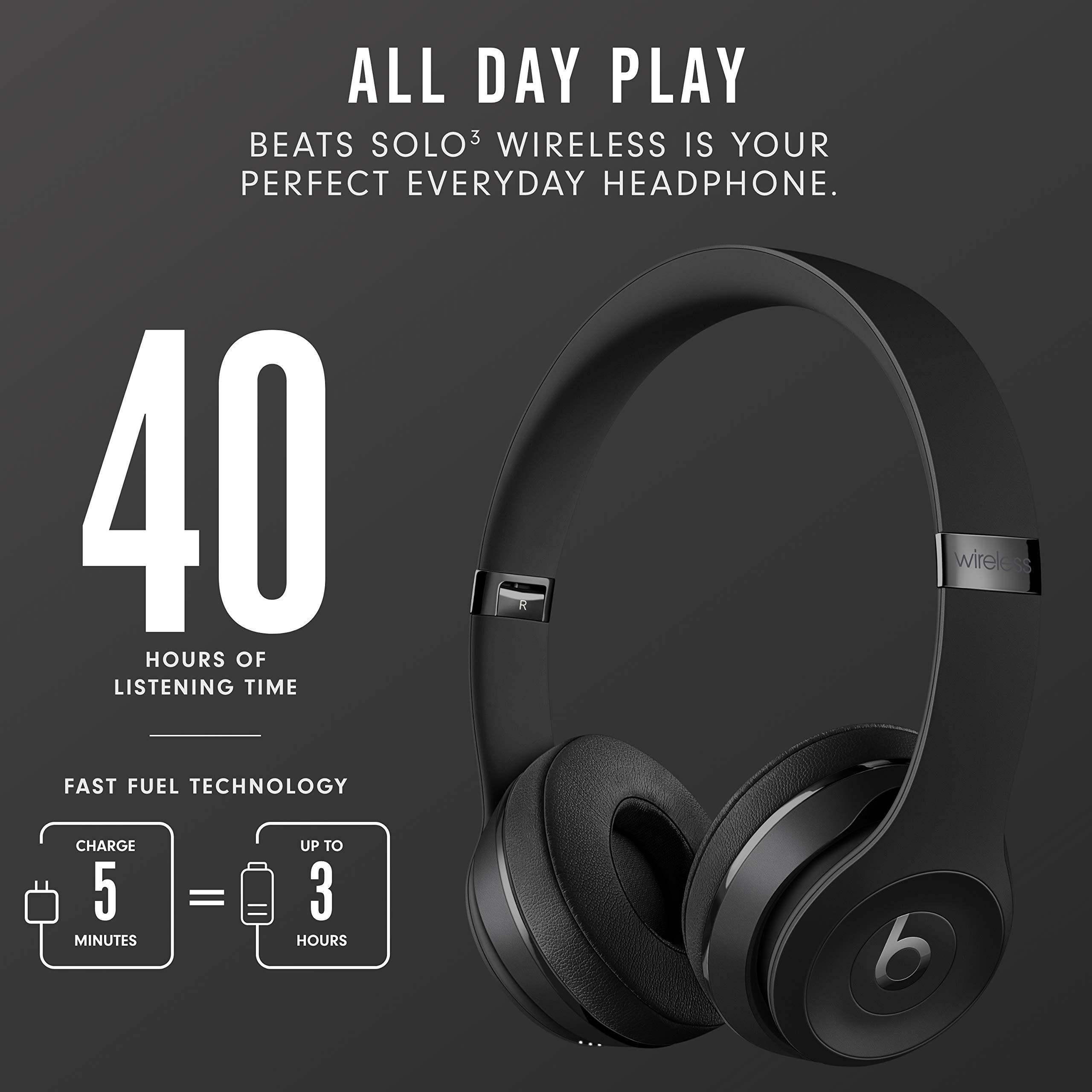 Beats Solo3 Wireless On-Ear Headphones - Apple W1 Headphone Chip, Class 1 Bluetooth, 40 Hours of Listening Time, Built-in Microphone - Black - Image 5