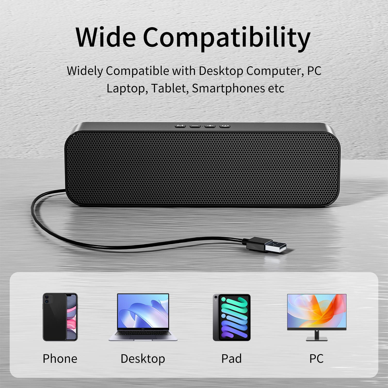 USB Computer Speakers,Pc Speakers for Desktop,Stereo Sound & Enhanced Bass with 3.5mm Aux-in, TF Card Port, Bluetooth Speaker,USB Powered Speakers for Desktop Monitor, PC, Laptop, Tablets - Image 6